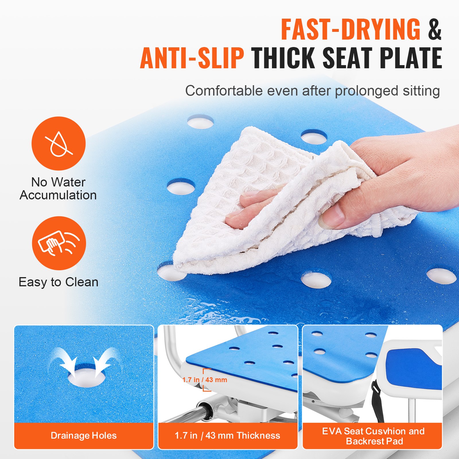 Sliding Tub Transfer Bench with 360 Degree Swivel Seat, Height Adjustable Bathtub Transfer Bench with Armrest & Safety Belt, Non-Slip Rotating Shower Chair for Elderly Disabled, 400LBS Capacity - Image 5