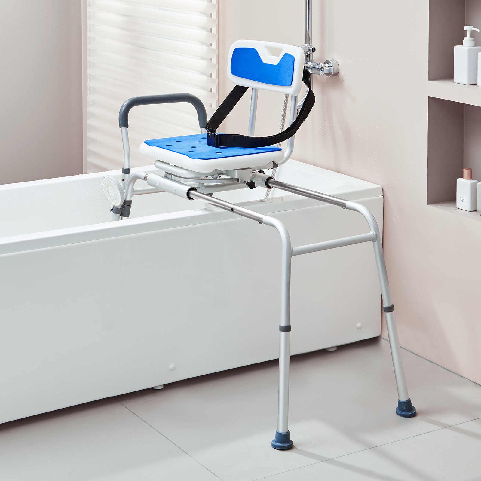 Sliding Tub Transfer Bench with 360 Degree Swivel Seat, Height Adjustable Bathtub Transfer Bench with Armrest & Safety Belt, Non-Slip Rotating Shower Chair for Elderly Disabled, 400LBS Capacity - Image 8