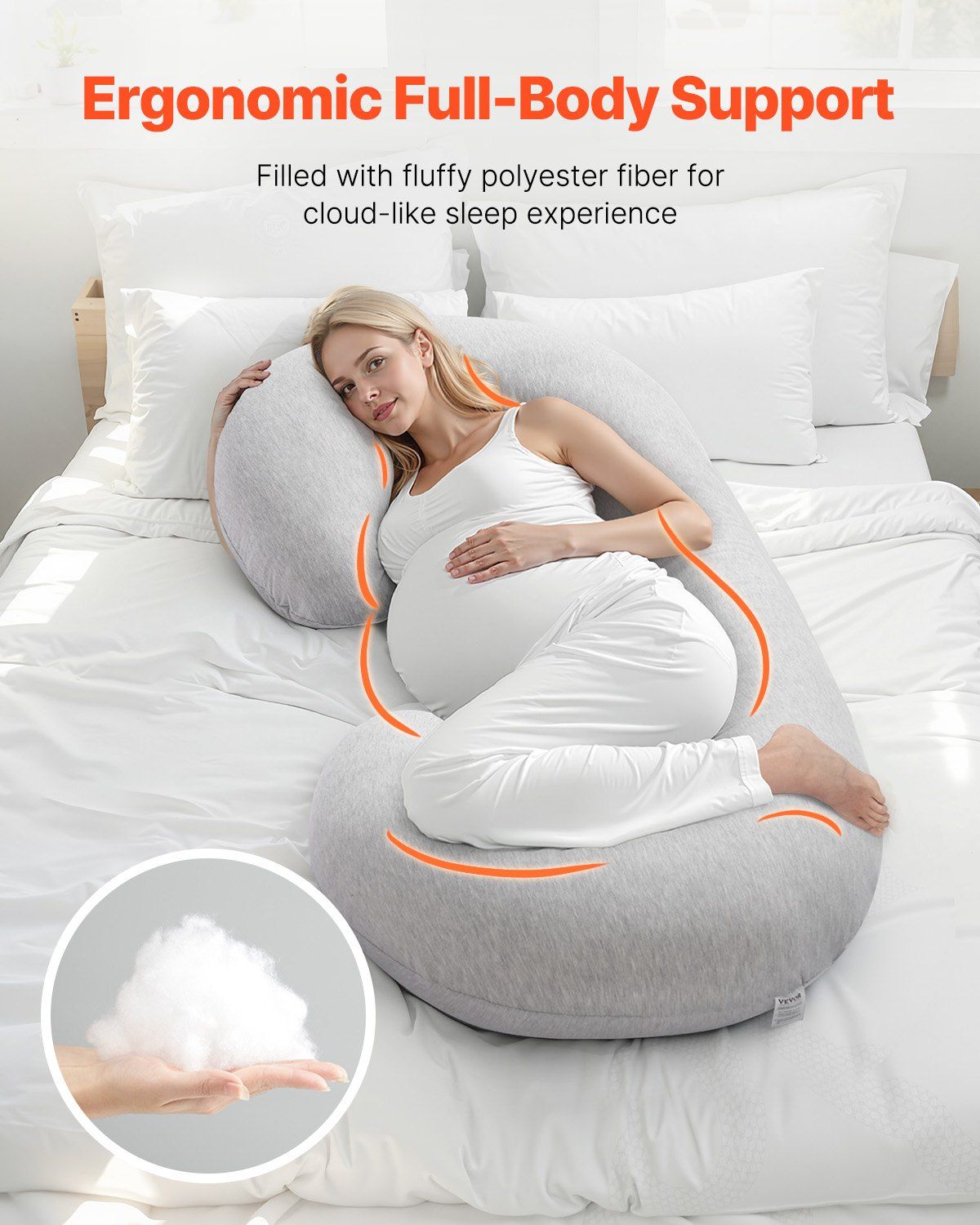 Pregnancy Pillow, C-Shaped Full Body Maternity Pillow, Ultra-Soft and Breathable Pregnant Support Pillows with Removable & Washable Cover, Perfect for Back, Belly, Hip, Legs Relief - Image 3