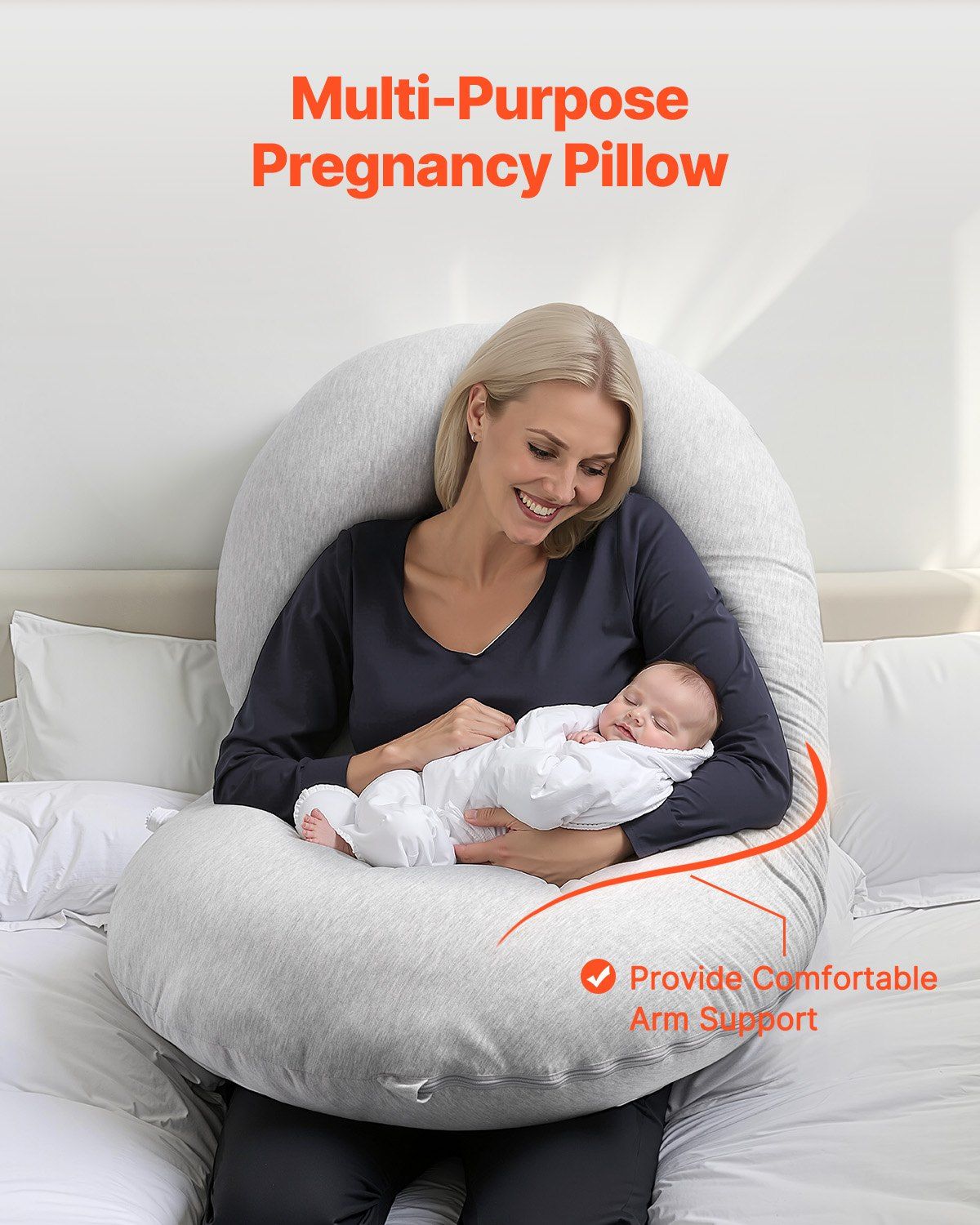 Pregnancy Pillow, C-Shaped Full Body Maternity Pillow, Ultra-Soft and Breathable Pregnant Support Pillows with Removable & Washable Cover, Perfect for Back, Belly, Hip, Legs Relief - Image 6