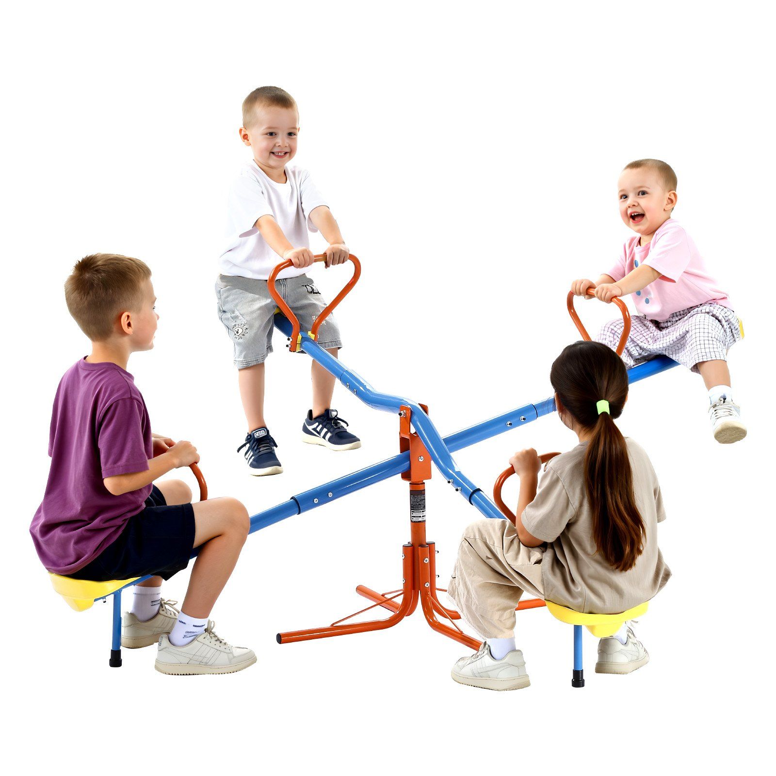 Kids Seesaw, 49.9 kg Load Capacity per Seat, Sit and Spin Teeter Totter with 4-prong Support Legs, Kids Outdoor Playground Equipment, Swiveling 360 Degrees Rotating for Children Aged 3+, 4 Seats - Image 1