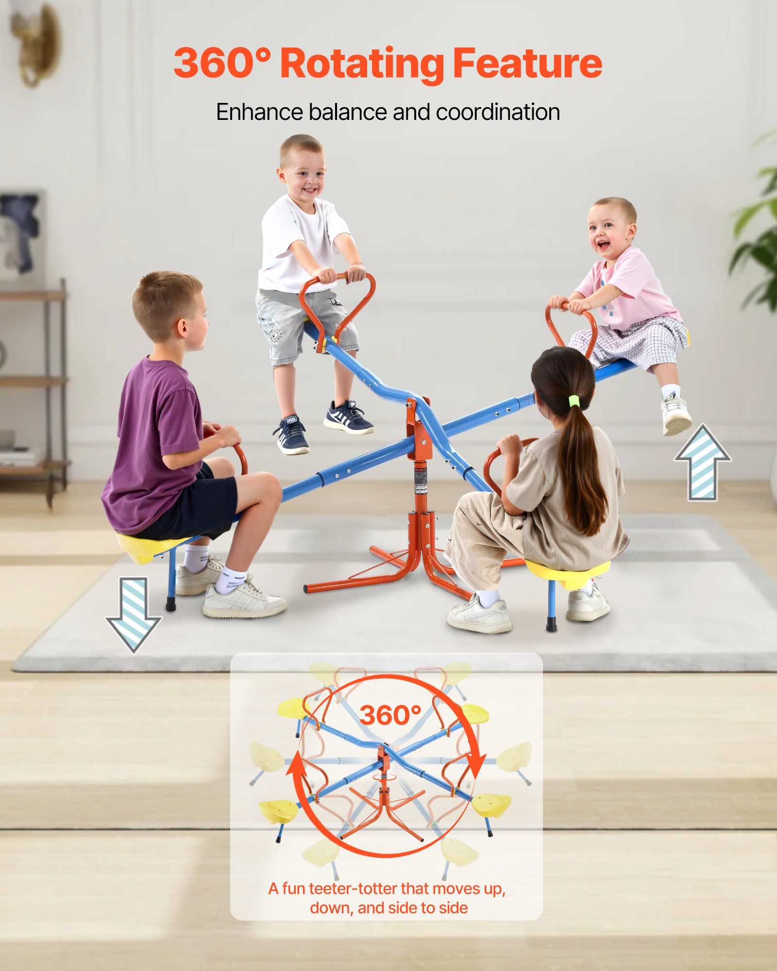 Kids Seesaw, 49.9 kg Load Capacity per Seat, Sit and Spin Teeter Totter with 4-prong Support Legs, Kids Outdoor Playground Equipment, Swiveling 360 Degrees Rotating for Children Aged 3+, 4 Seats - Image 3