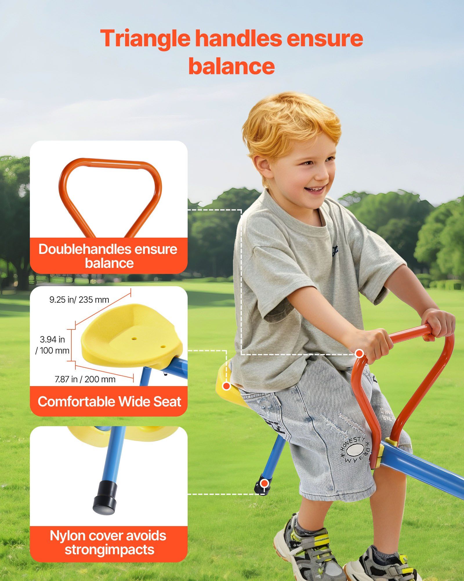 Kids Seesaw, 49.9 kg Load Capacity per Seat, Sit and Spin Teeter Totter with 4-prong Support Legs, Kids Outdoor Playground Equipment, Swiveling 360 Degrees Rotating for Children Aged 3+, 4 Seats - Image 6