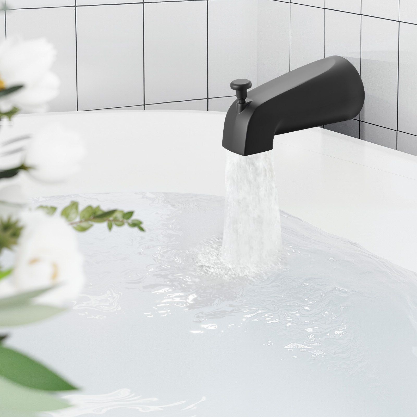 Tub and Shower Faucet Set, 127 mm Rainfall Shower Head and Bathtub Spout, Complete Single-Handle Tub Trim Kit with Brass Pressure Balancing Valve, 8-Setting Adjustable Spray Modes, Matte Black - Image 8