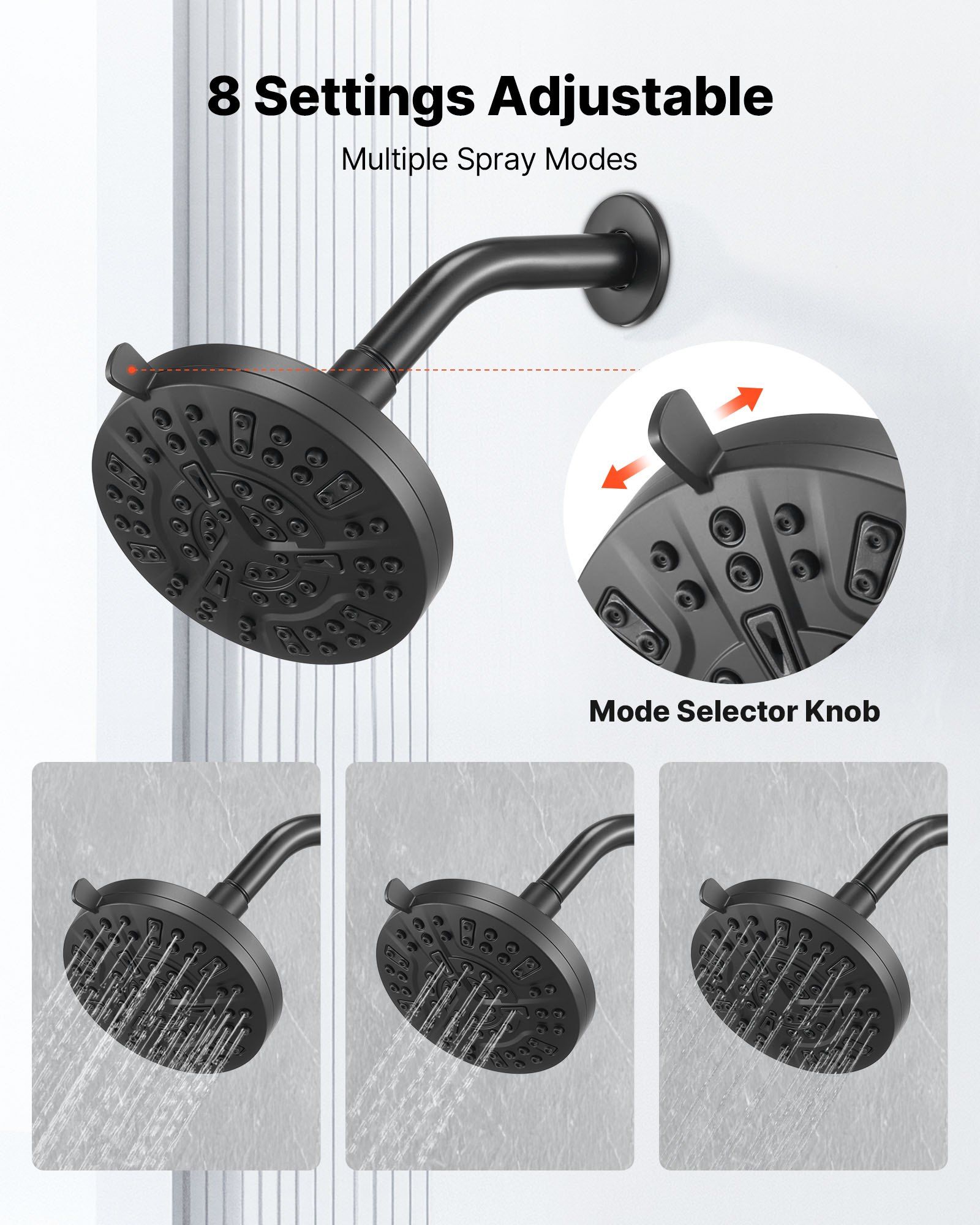 Tub and Shower Faucet Set, Complete with 127 mm Rainfall Shower Head and Bathtub Spout, 8-Setting Adjustable Spray, Single-Handle Tub Trim Kit with Brass Pressure Balancing Valve, Matte Black - Image 5