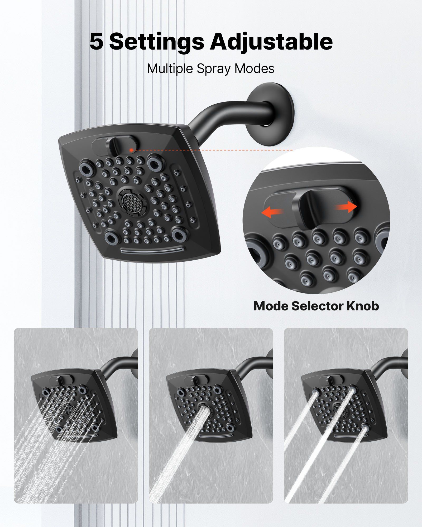 Tub and Shower Faucet Set, Complete with 130 mm Rainfall Shower Head and Bathtub Spout, 5-Setting Adjustable Spray, Single-Handle Tub Trim Kit with Brass Pressure Balancing Valve, Matte Black - Image 5