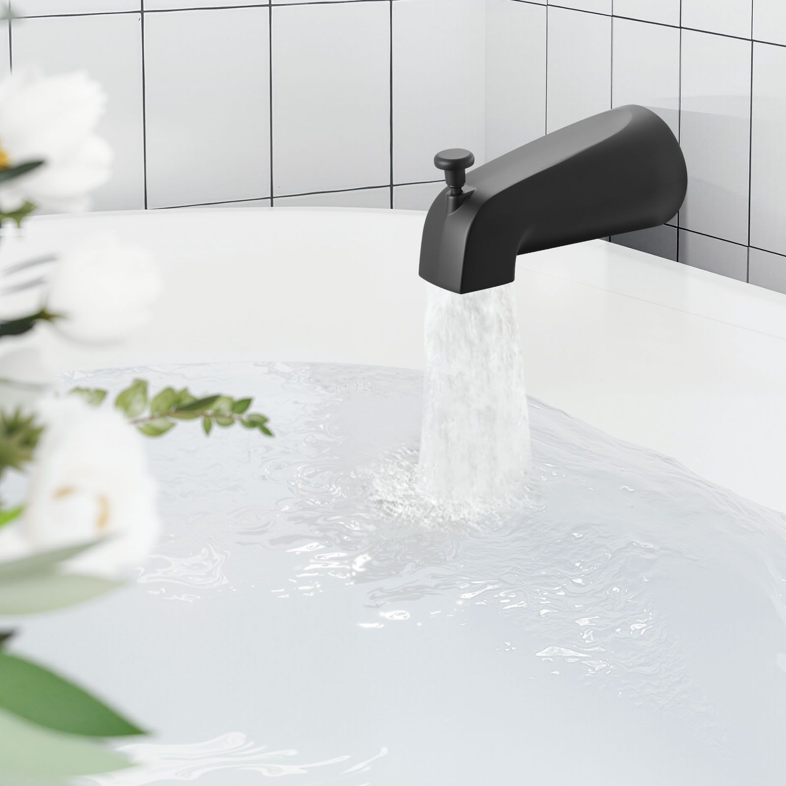 Tub and Shower Faucet Set, Complete with 130 mm Rainfall Shower Head and Bathtub Spout, 5-Setting Adjustable Spray, Single-Handle Tub Trim Kit with Brass Pressure Balancing Valve, Matte Black - Image 8
