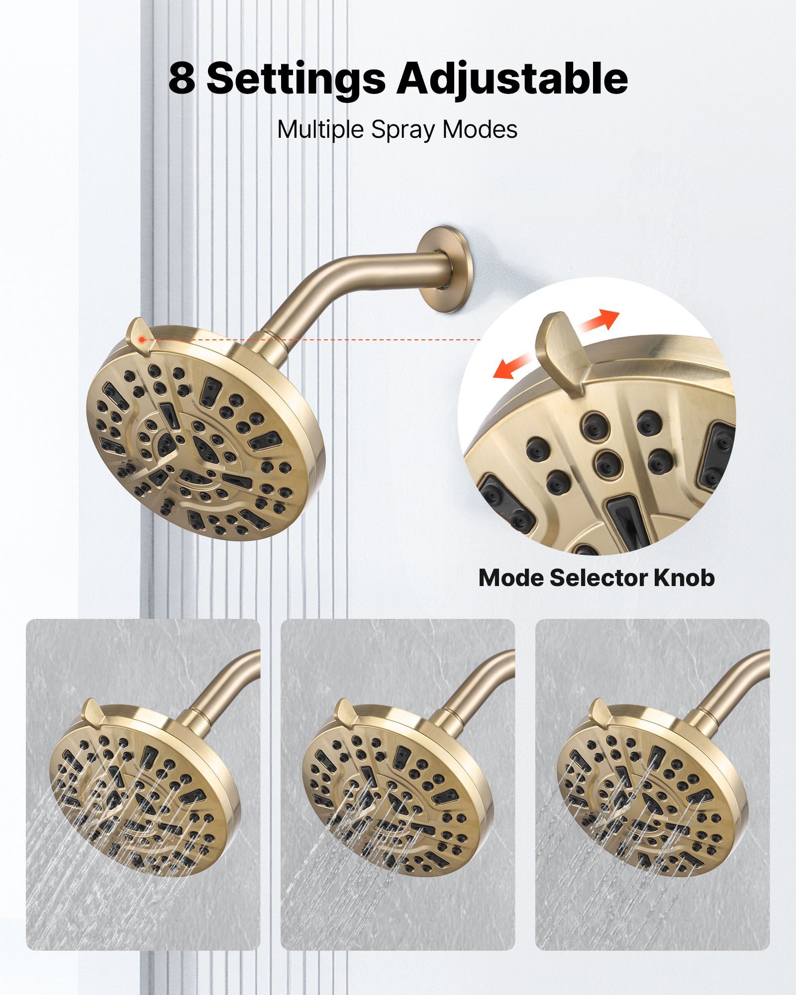 Tub and Shower Faucet Set, Complete with 127 mm Rainfall Shower Head and Bathtub Spout, 8-Setting Adjustable Spray, Single-Handle Tub Trim Kit with Brass Pressure Balancing Valve, Gold Finish - Image 5