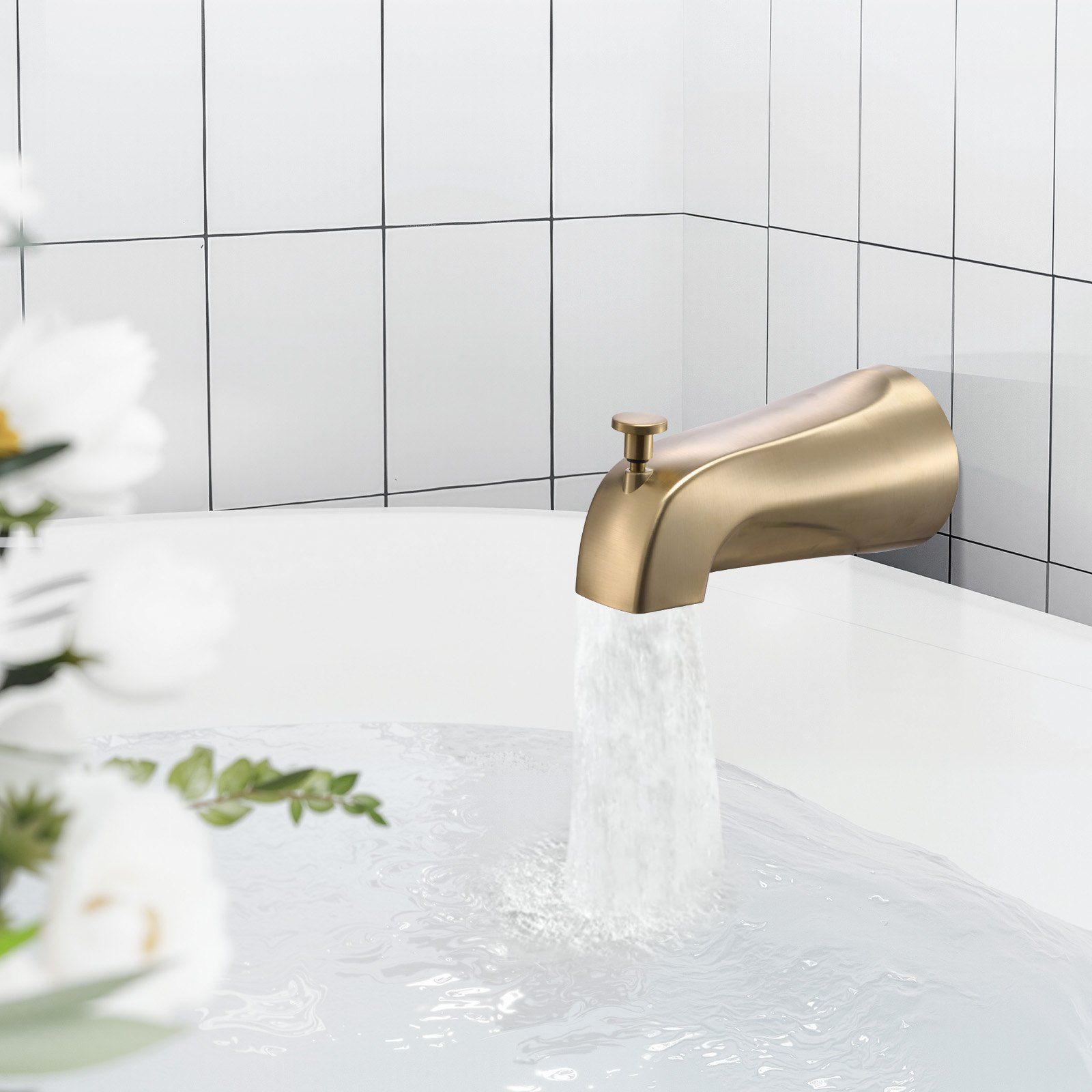 Tub and Shower Faucet Set, Complete with 127 mm Rainfall Shower Head and Bathtub Spout, 8-Setting Adjustable Spray, Single-Handle Tub Trim Kit with Brass Pressure Balancing Valve, Gold Finish - Image 8