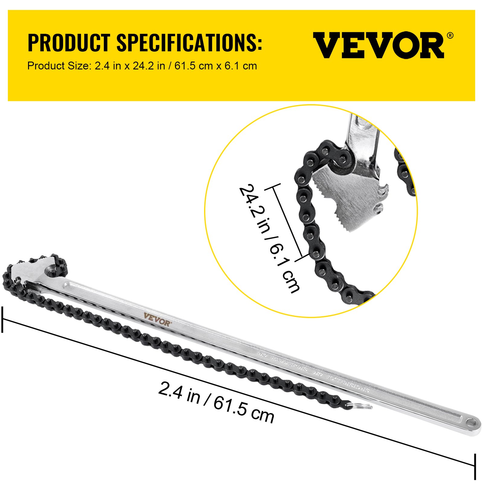 24 Inch Pipe Chain Wrench Heavy Duty 6.7 Inch Chain Wrench - Image 7