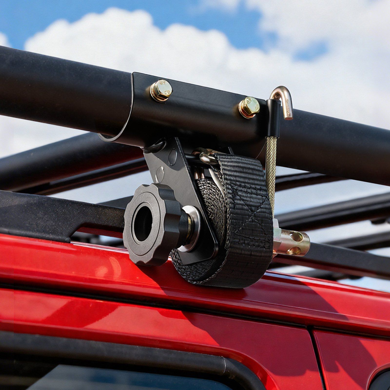 Ladder Rack Ratchet Straps, 47.6-50.8 mm Black Round Tube Mount, 38 mm Wide x 2.25 m Long Black Ladder Rack Straps with Double J-Hooks, 226.8 kg Load Heavy Duty, Cargo Buckle Lock Strap (2 Pack) - Image 8