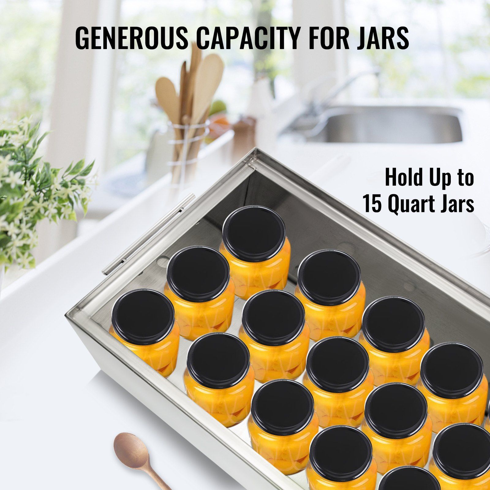 Water Bath Canner, 15 Quart Stove Top Canner Pot, Boiling Water Canners with 2 Canning Racks, 304 Food Grade Stainless Steel Large Stock Pot, Flat Bottom Brushed Canner, Holds 15 Quart Jars - Image 3
