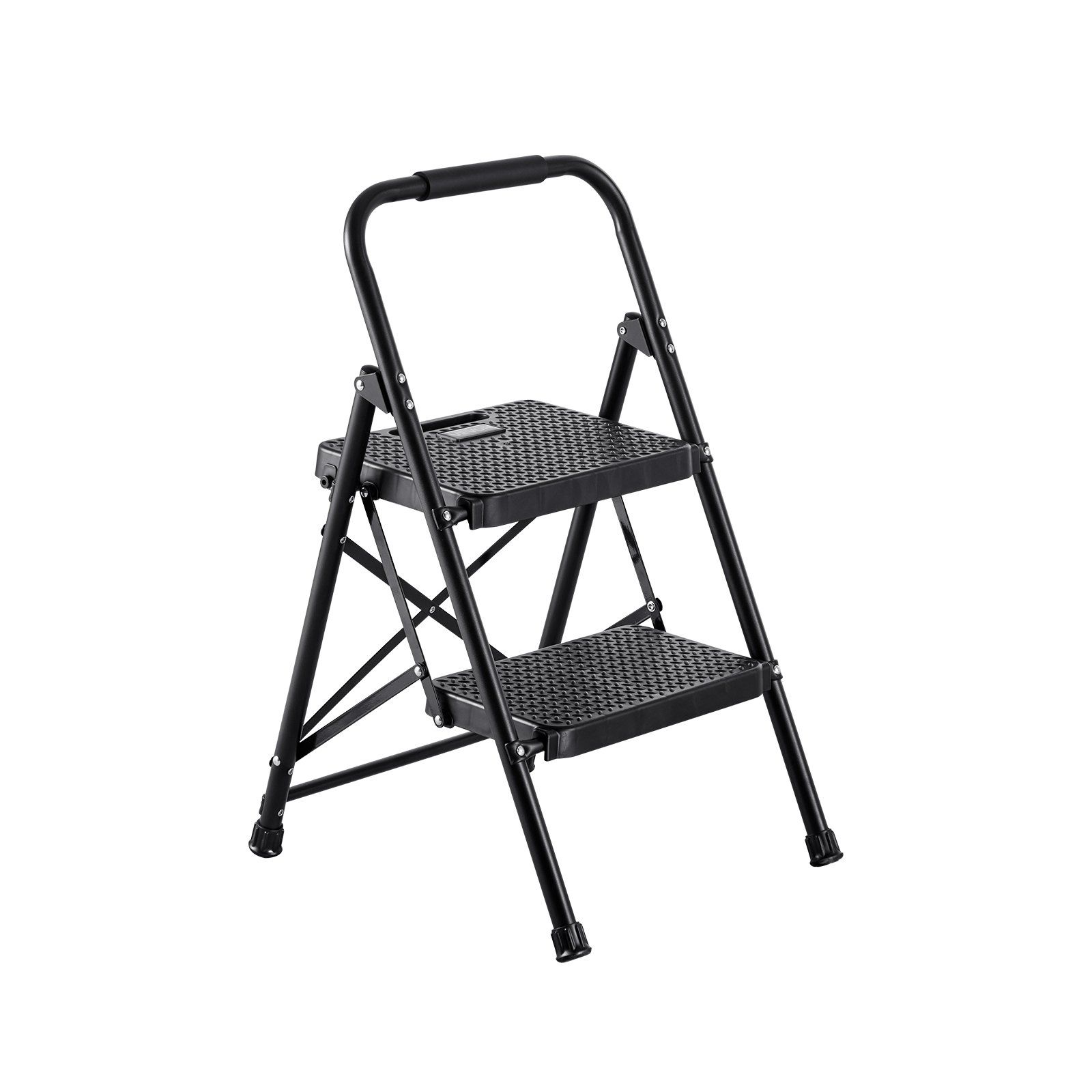 2 Step Ladder, Folding Step Stool with Wide Anti-Slip Pedal and Comfort Handgrip, Lightweight 272 kg Capacity Portable Steel Ladder, Multi-Use for Kitchen, Home, Household and Office, Black - Image 1