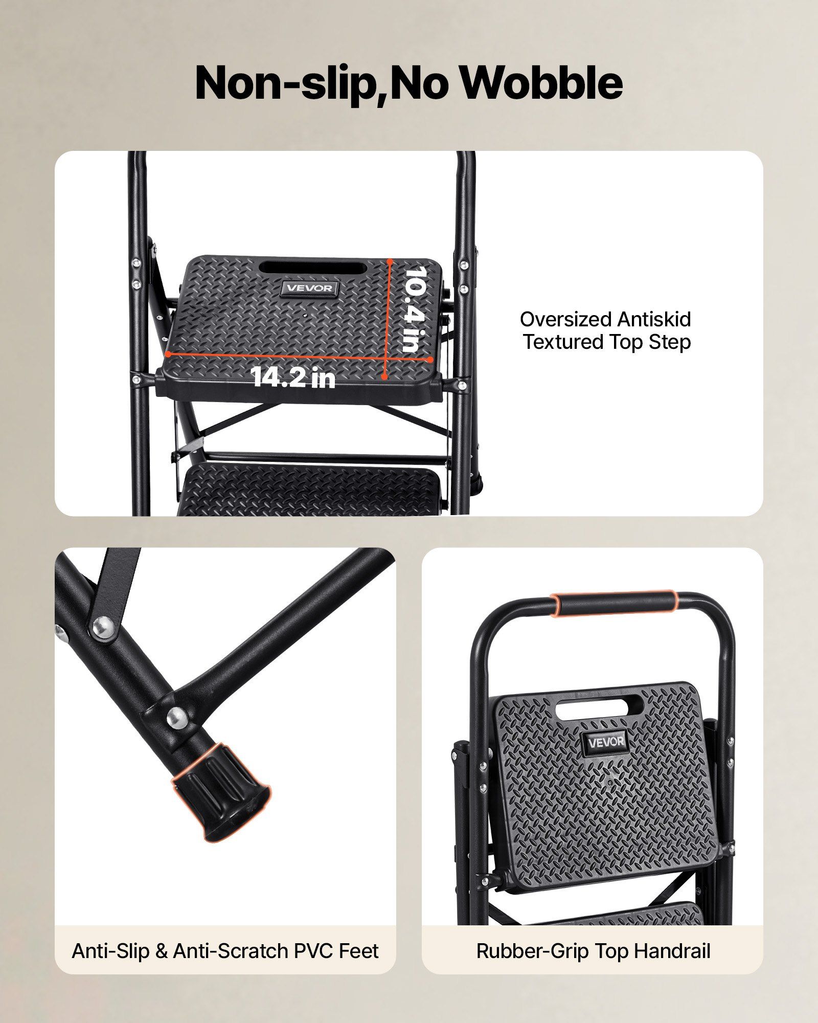 2 Step Ladder, Folding Step Stool with Wide Anti-Slip Pedal and Comfort Handgrip, Lightweight 272 kg Capacity Portable Steel Ladder, Multi-Use for Kitchen, Home, Household and Office, Black - Image 3