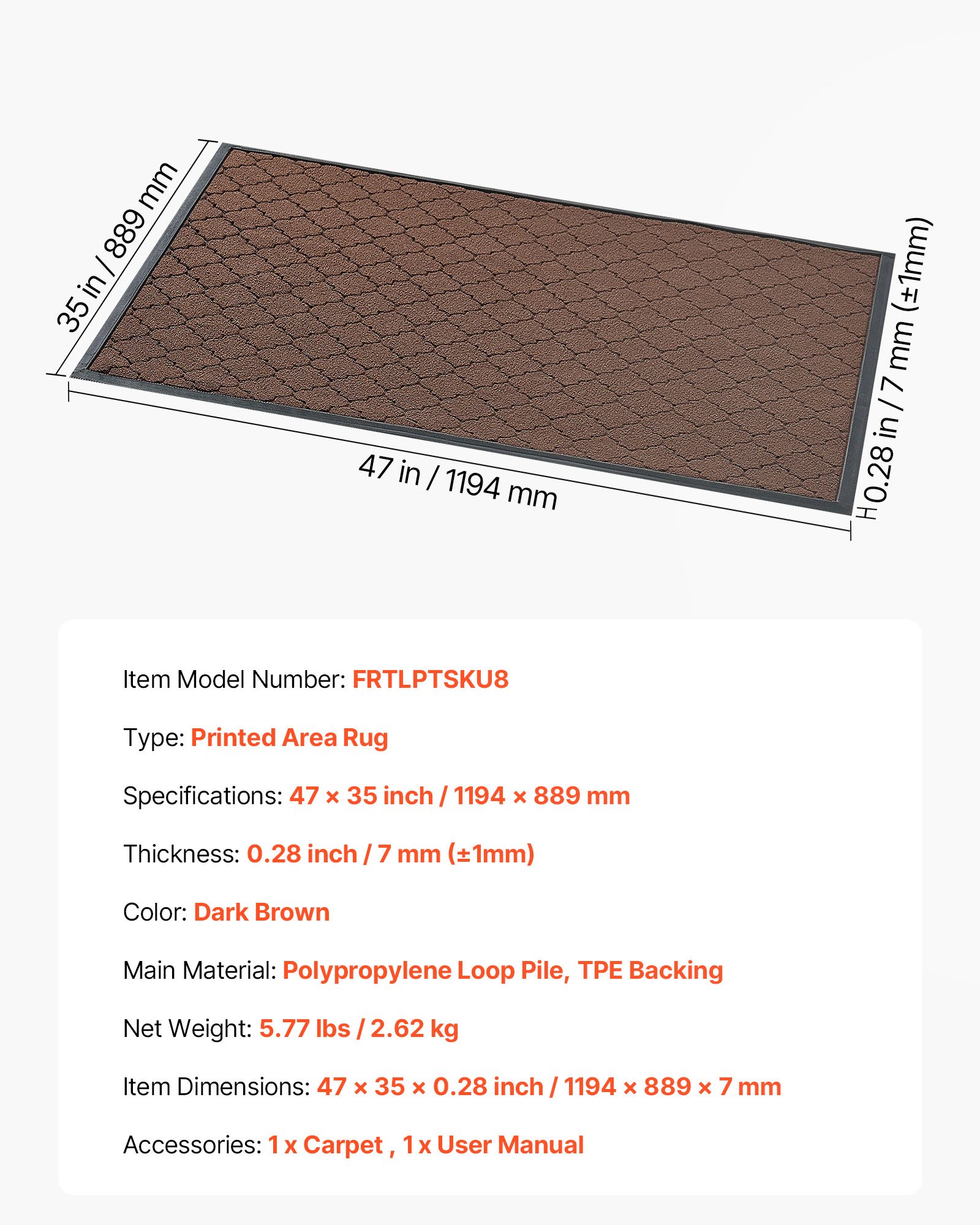 Front Door Mat, 1194 x 889 mm Commercial Floor Mat for Indoor and Outdoor, Modern Stylish Carpet with TPE Backing, Heavy Duty Washable Entry Industrial Rug for Hallway, Balcony, Garage, Brown - Image 7