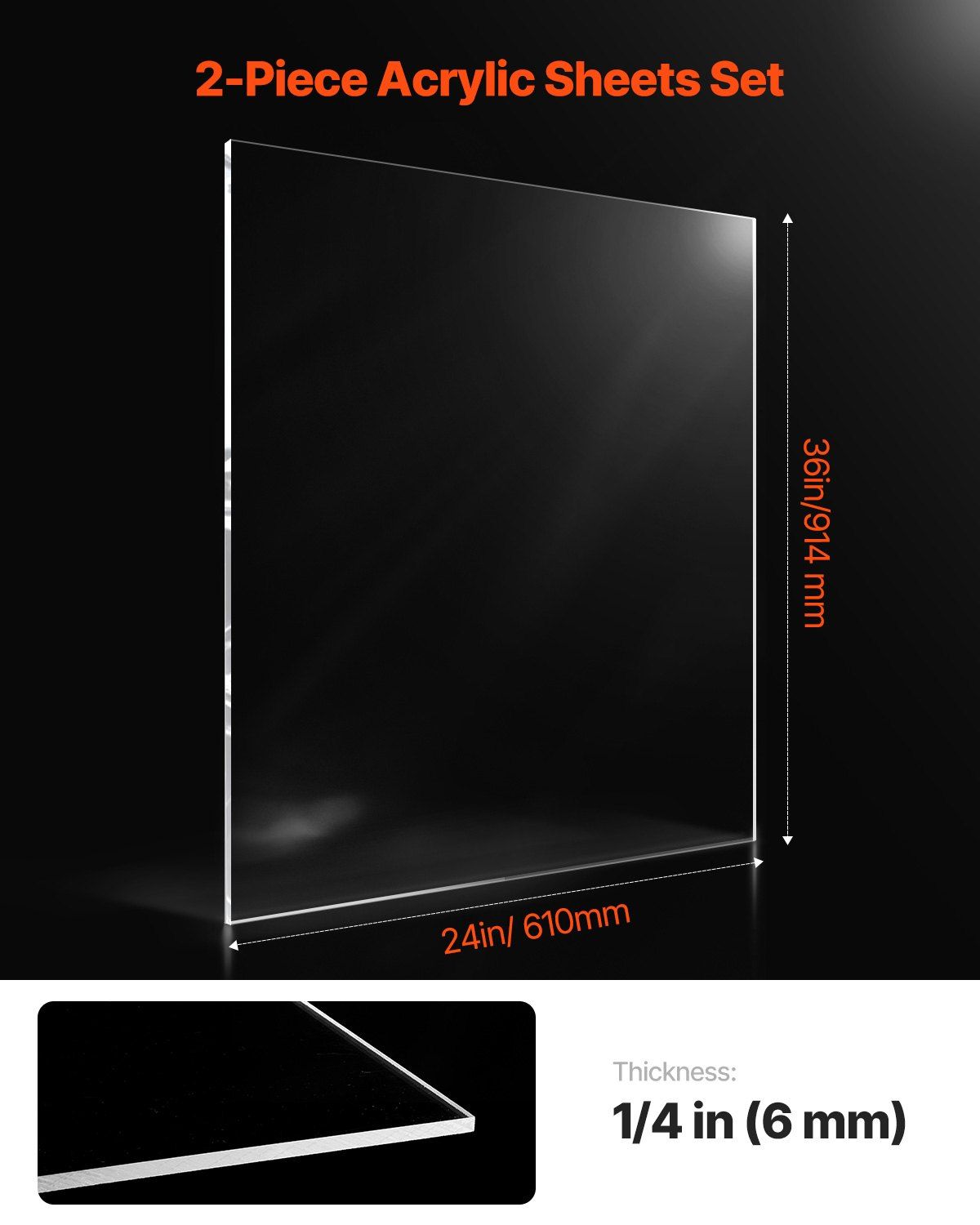 Plexiglass Acrylic Sheet, 2-Pack Plastic Sheets, 610 x 914 mm 6 mm Thick Clear Plastic Cast Transparent Glass for Crafting Projects, Replacement Picture Frame Glass, DIY Display, Easy to Cut - Image 2