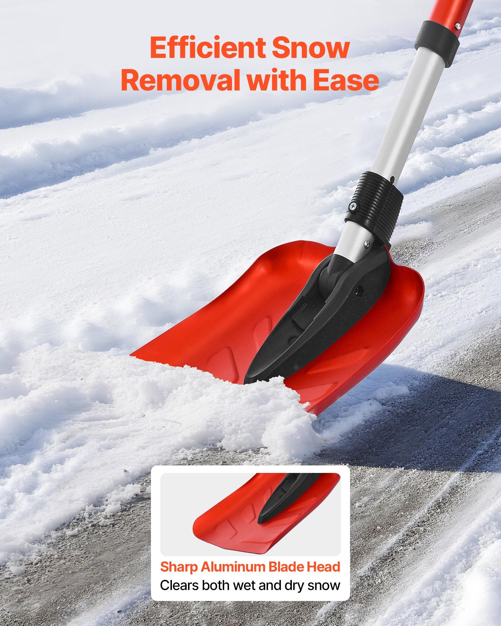 Snow Shovel for Driveway, 22cm Foldable Snow Shovel with D-shaped Handle, , 36-40 in Adjustable, Lightweight Aluminum Alloy Snows Removal Tool, Reduce Back Strains for Garden Car Camping - Image 2