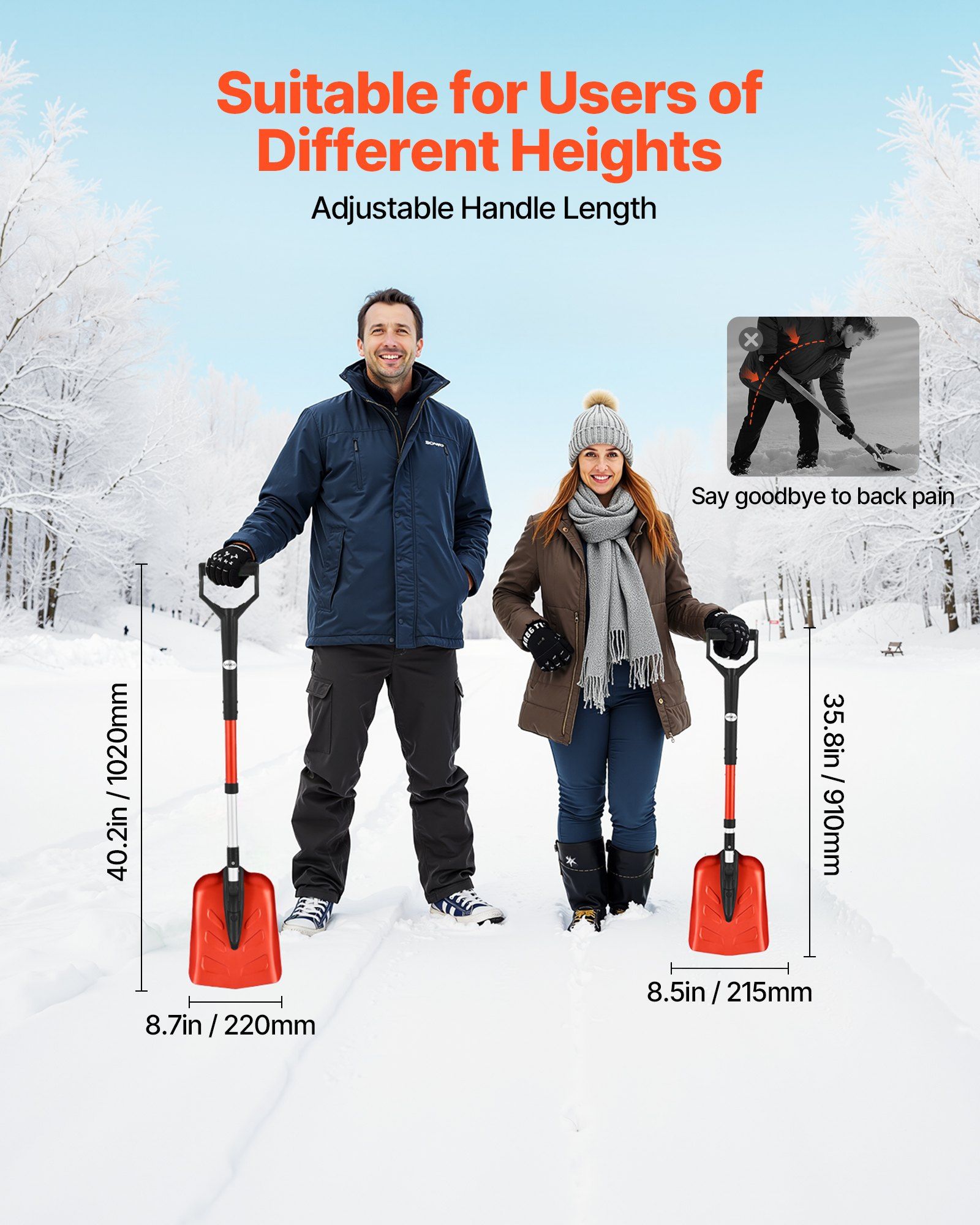 Snow Shovel for Driveway, 22cm Foldable Snow Shovel with D-shaped Handle, , 36-40 in Adjustable, Lightweight Aluminum Alloy Snows Removal Tool, Reduce Back Strains for Garden Car Camping - Image 3