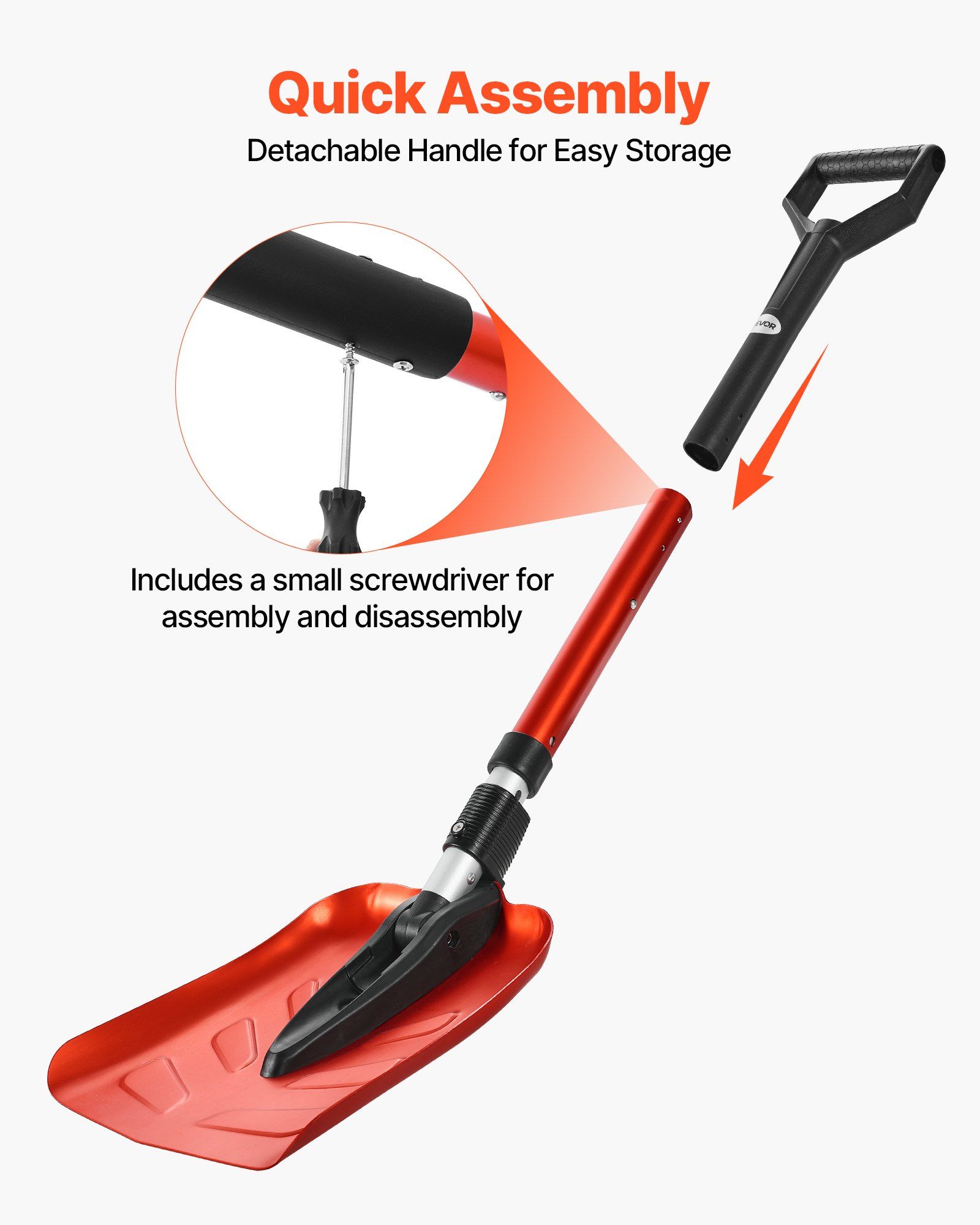 Snow Shovel for Driveway, 22cm Foldable Snow Shovel with D-shaped Handle, , 36-40 in Adjustable, Lightweight Aluminum Alloy Snows Removal Tool, Reduce Back Strains for Garden Car Camping - Image 6