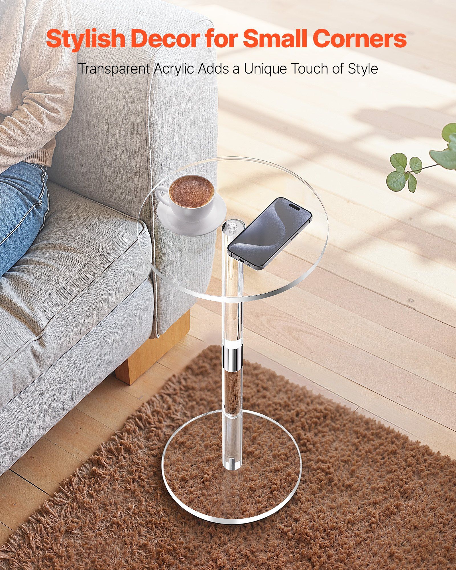 Acrylic Drink Table, Clear End Table Round Top with Solid Post, Modern Acrylic Cake Table Stand, Transparent Side Desk for Coffee, Drink, Food, Snack, Easy Assembly, 25.4 x 25.4 x 54 cm (Clear) - Image 2