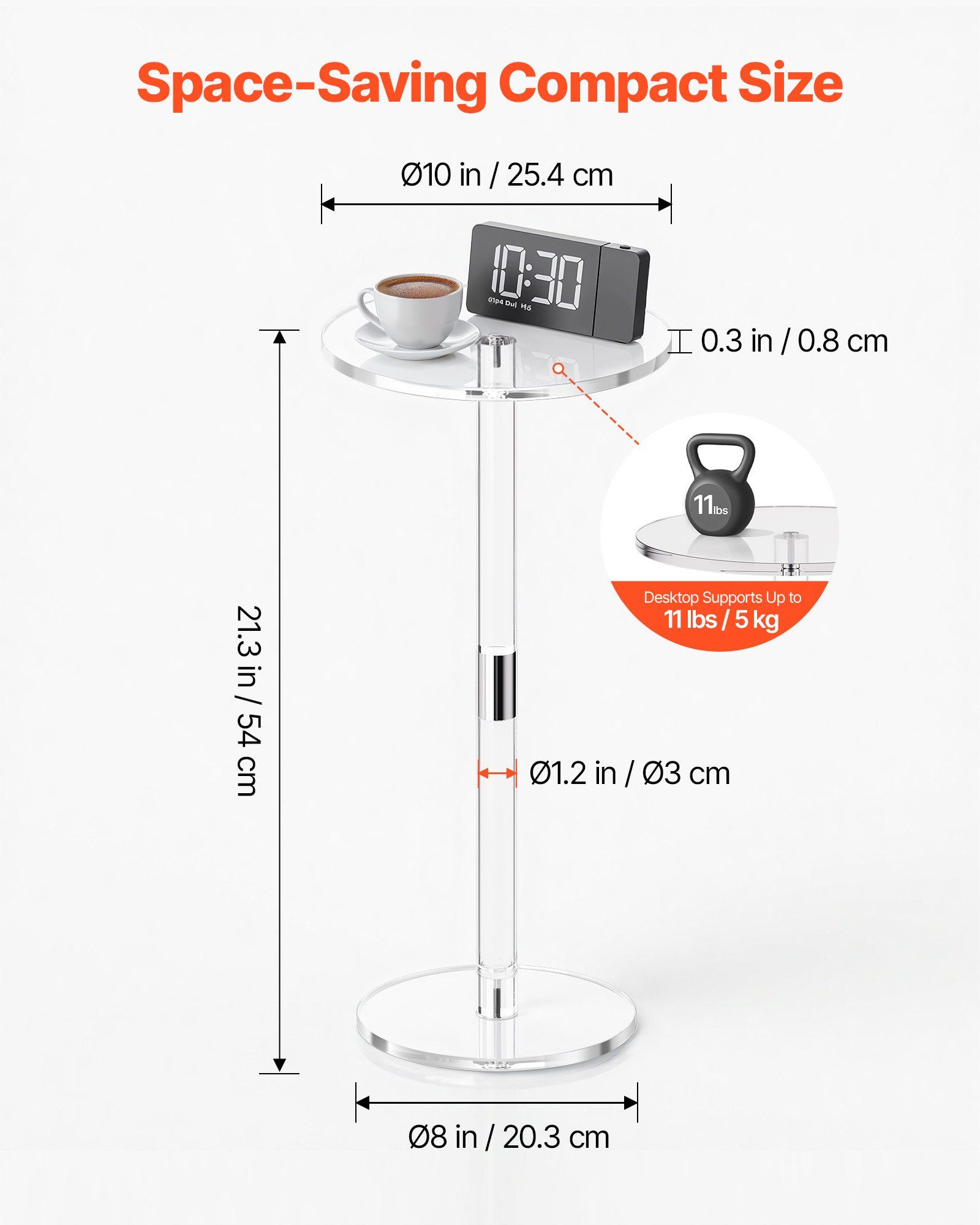 Acrylic Drink Table, Clear End Table Round Top with Solid Post, Modern Acrylic Cake Table Stand, Transparent Side Desk for Coffee, Drink, Food, Snack, Easy Assembly, 25.4 x 25.4 x 54 cm (Clear) - Image 3