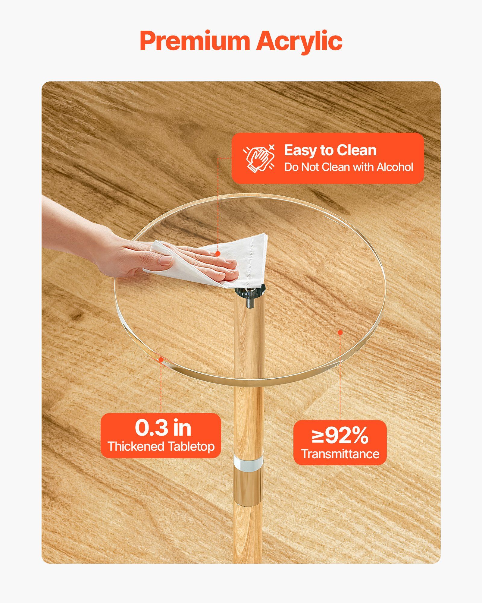 Acrylic Drink Table, Clear End Table Round Top with Solid Post, Modern Acrylic Cake Table Stand, Transparent Side Desk for Coffee, Drink, Food, Snack, Easy Assembly, 25.4 x 25.4 x 54 cm (Clear) - Image 5