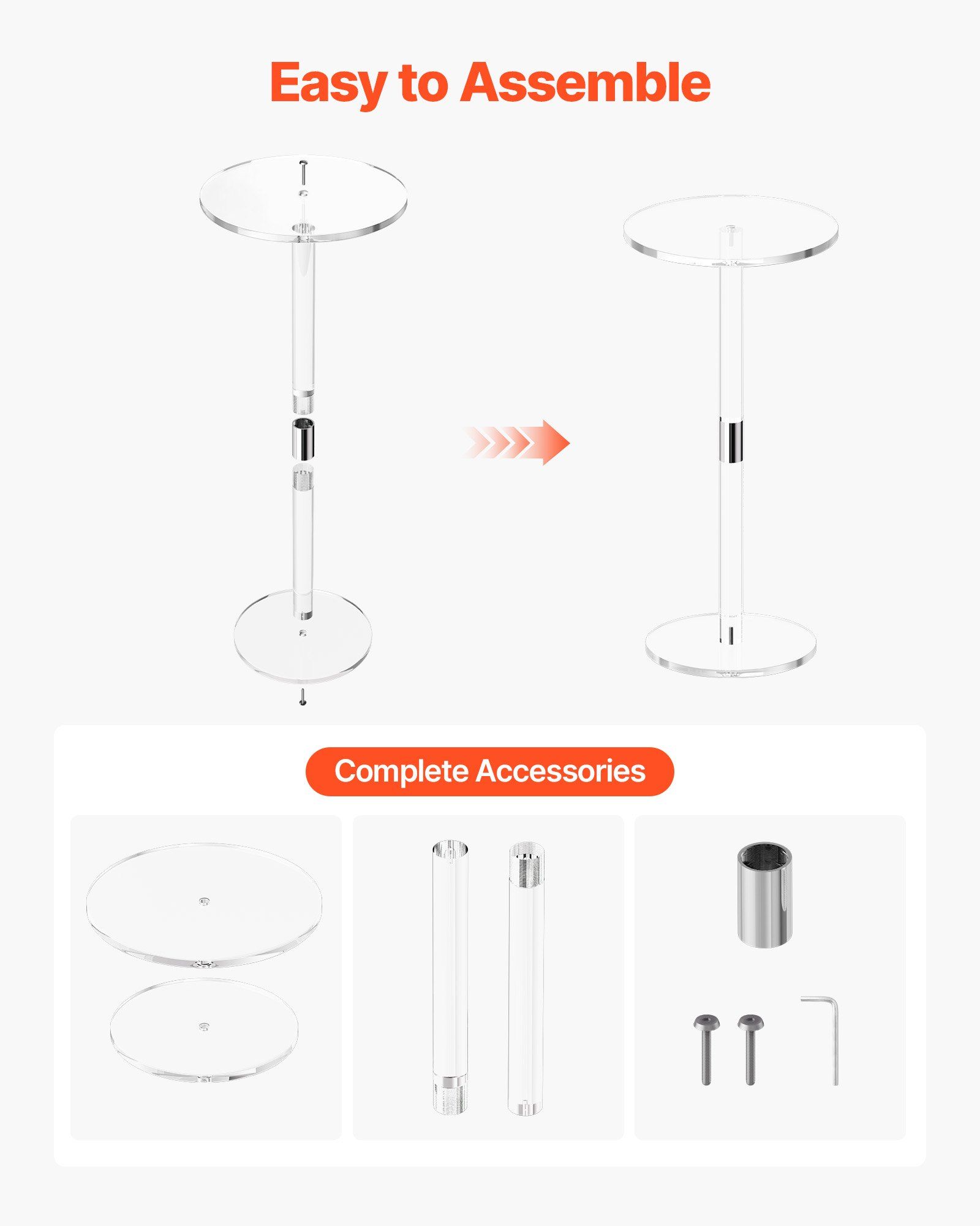Acrylic Drink Table, Clear End Table Round Top with Solid Post, Modern Acrylic Cake Table Stand, Transparent Side Desk for Coffee, Drink, Food, Snack, Easy Assembly, 25.4 x 25.4 x 54 cm (Clear) - Image 7