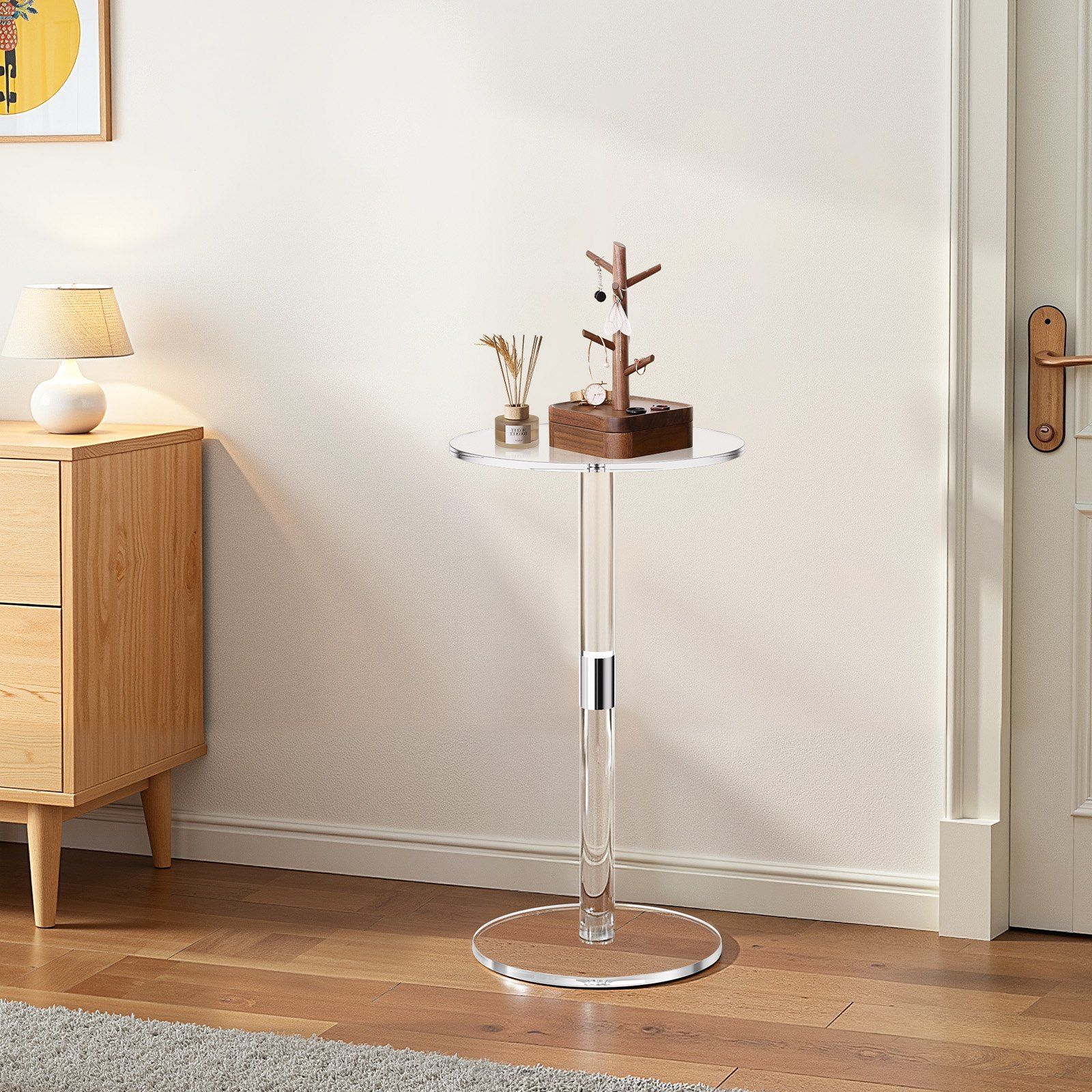Acrylic Drink Table, Clear End Table Round Top with Solid Post, Modern Acrylic Cake Table Stand, Transparent Side Desk for Coffee, Drink, Food, Snack, Easy Assembly, 25.4 x 25.4 x 54 cm (Clear) - Image 8