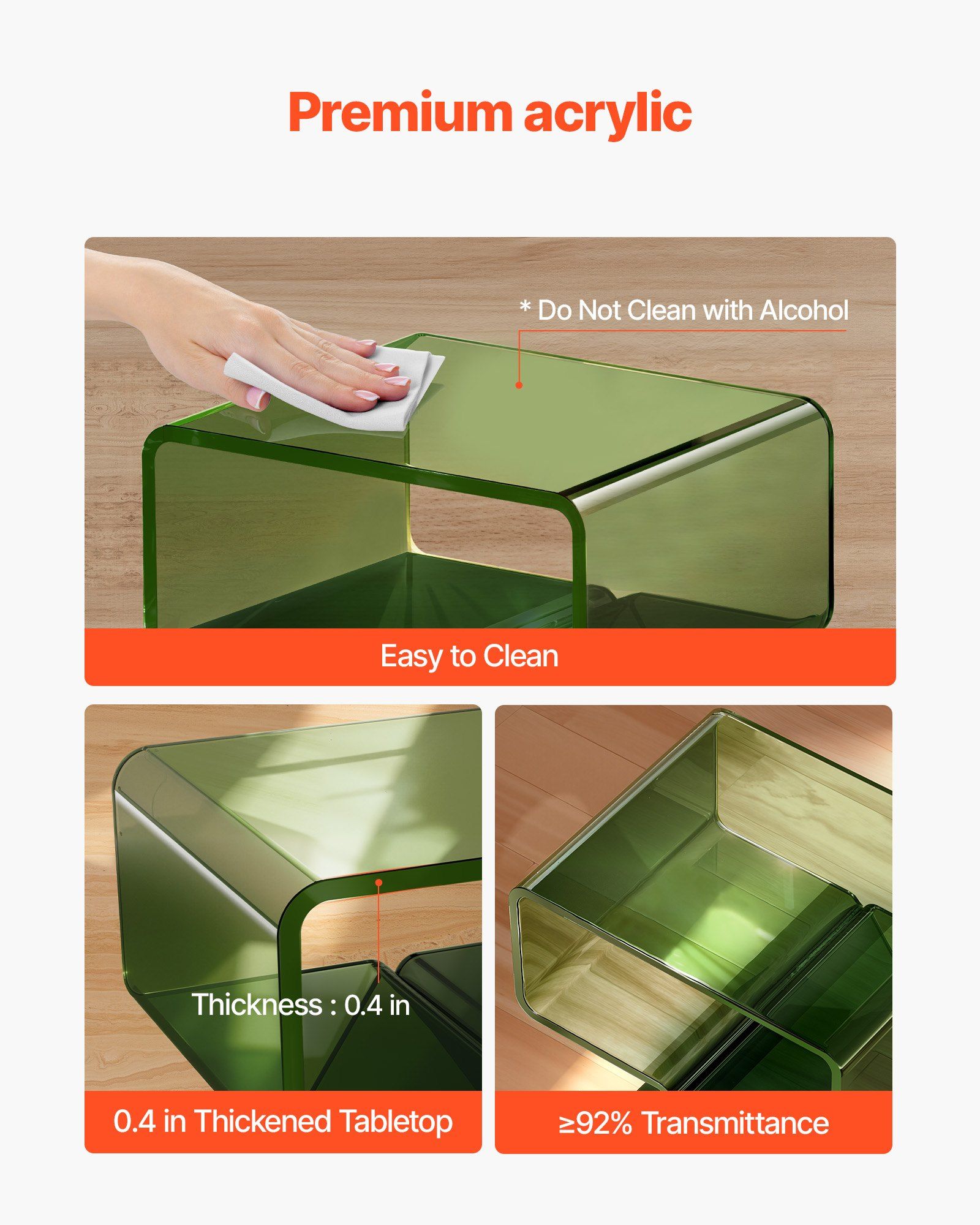 Acrylic Nightstand Side Table, Modern Clear Bedside Table with Storage Shelf, Transparent Small End Desk for Living Room, Bedroom, Home Decor, No Assembly Needed, 30 x 39.1 x 43 cm (Green) - Image 5