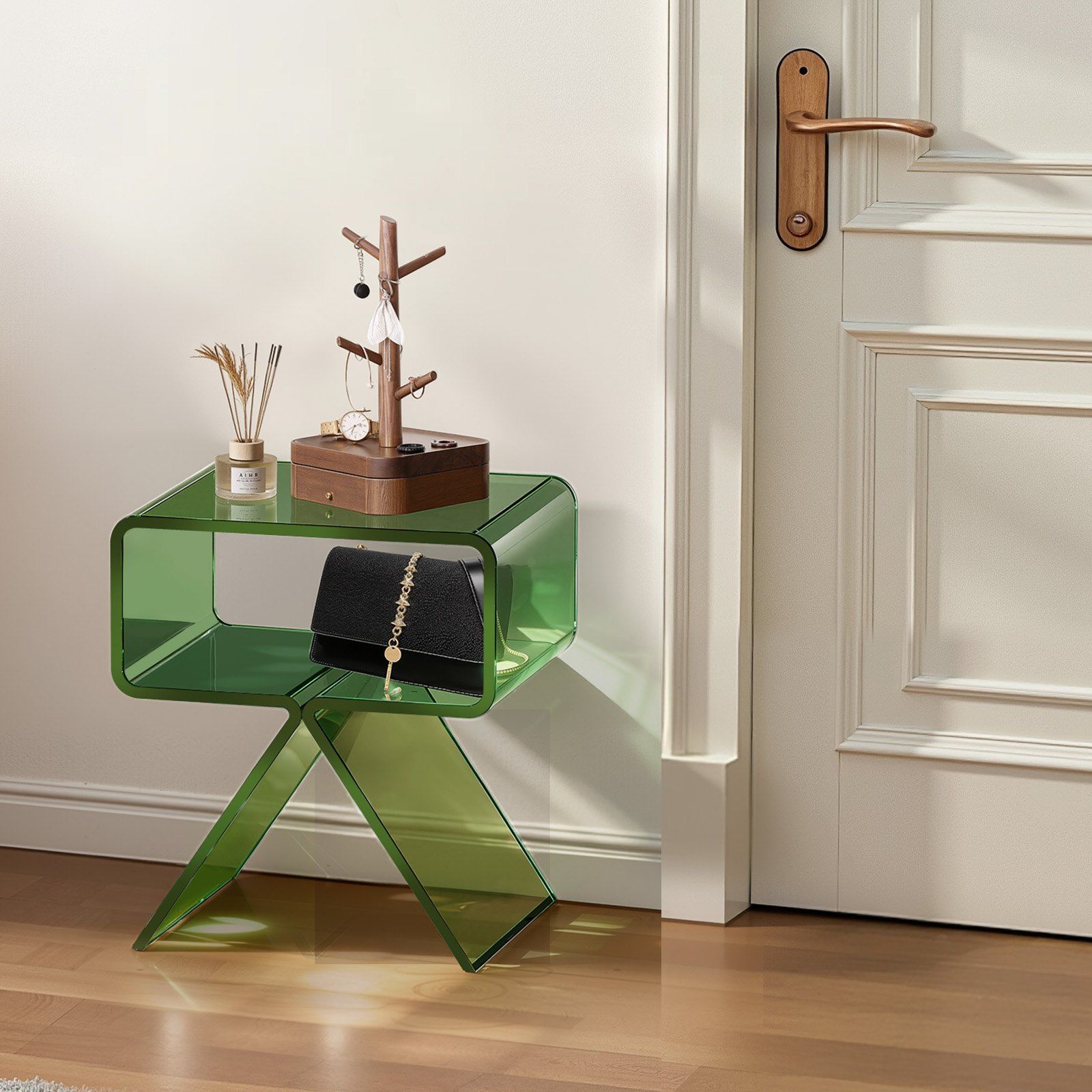 Acrylic Nightstand Side Table, Modern Clear Bedside Table with Storage Shelf, Transparent Small End Desk for Living Room, Bedroom, Home Decor, No Assembly Needed, 30 x 39.1 x 43 cm (Green) - Image 8