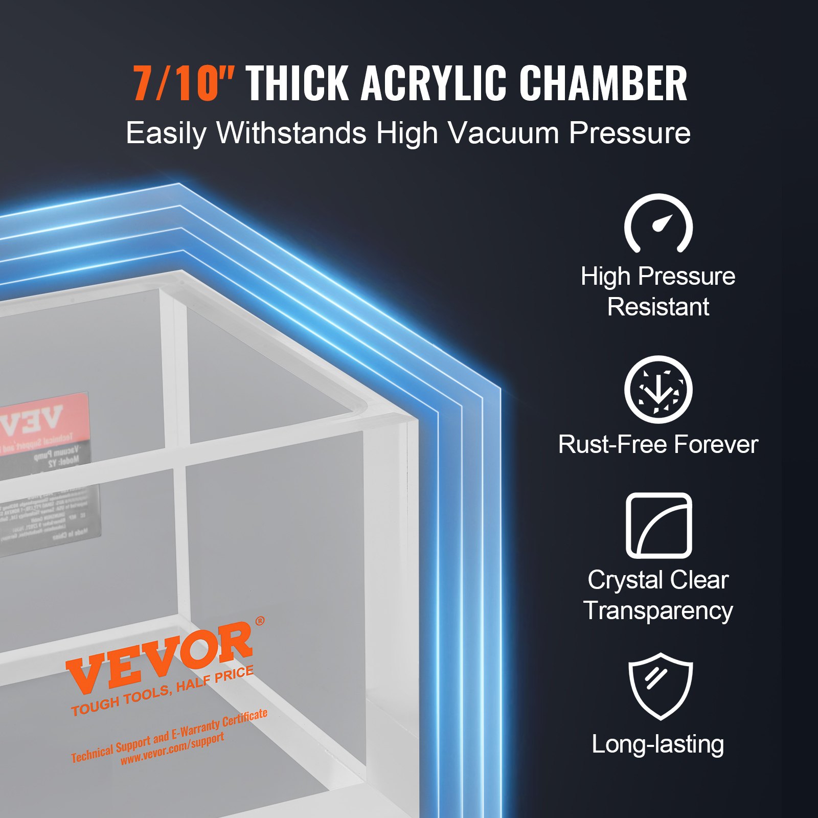 2 Gallon Vacuum Chamber, Upgraded Multipurpose Acrylic Vacuum Degassing Chamber, Transparent Vacuum Chamber, for Resin Degassing, Silica Gel Degassing, Gypsum Degassing and Vacuum Extraction - Image 4