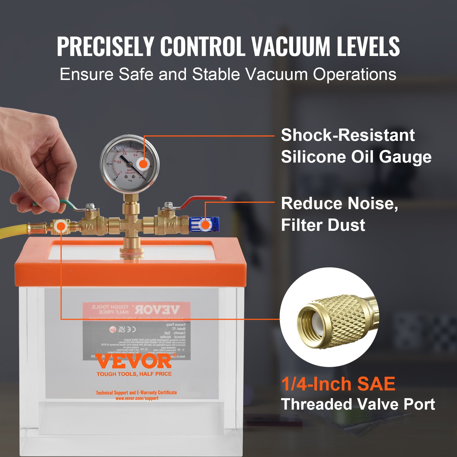 2 Gallon Vacuum Chamber, Upgraded Multipurpose Acrylic Vacuum Degassing Chamber, Transparent Vacuum Chamber, for Resin Degassing, Silica Gel Degassing, Gypsum Degassing and Vacuum Extraction - Image 5