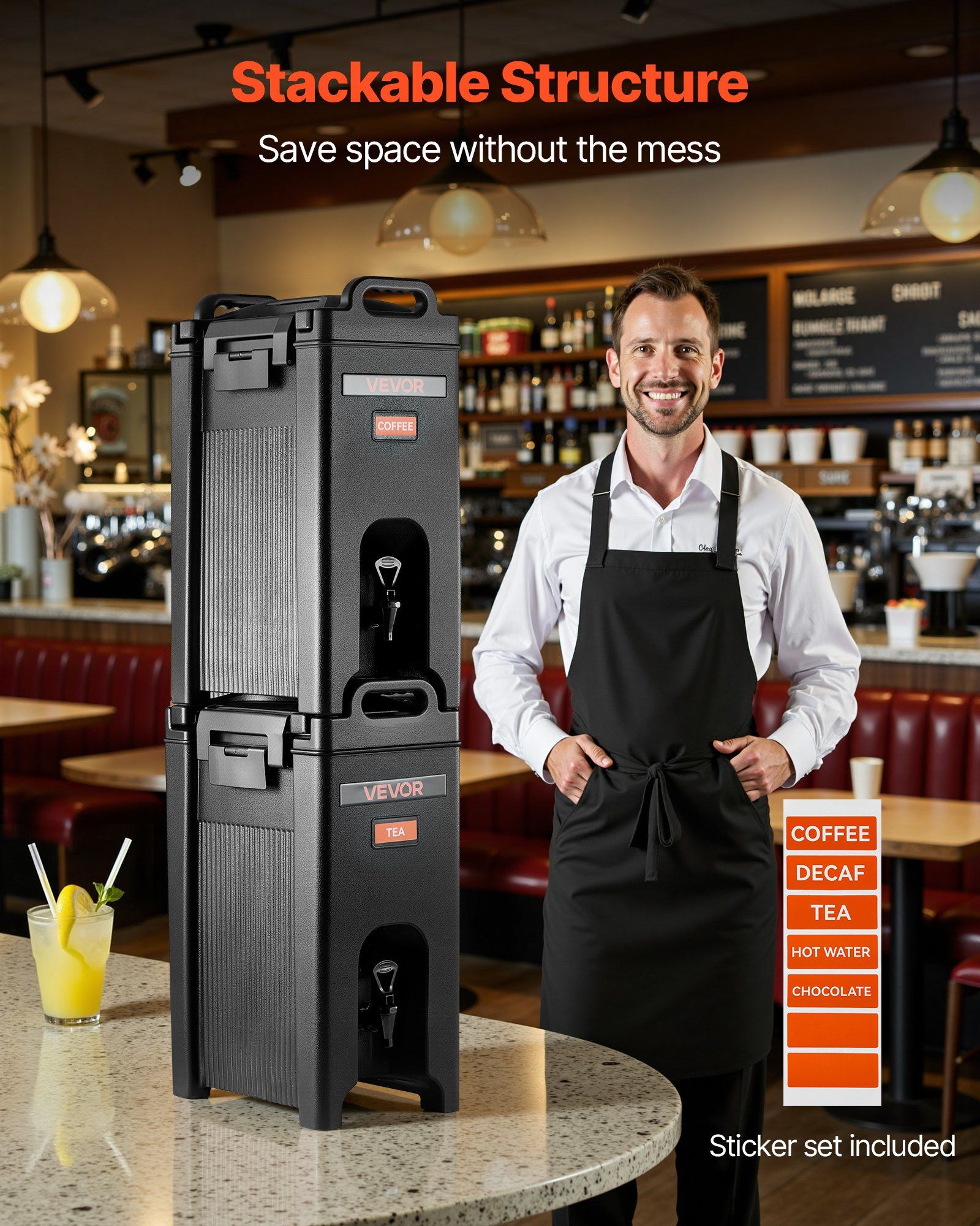 Insulated Beverage Dispenser, 5 Gal/19L Hot and Cold Beverage Server with Spigot & Handle, Food-Grade Thermal Drink Dispenser Cooler for Tea Coffee Water in Cafes & Restaurants, 2 Pack, Black - Image 5
