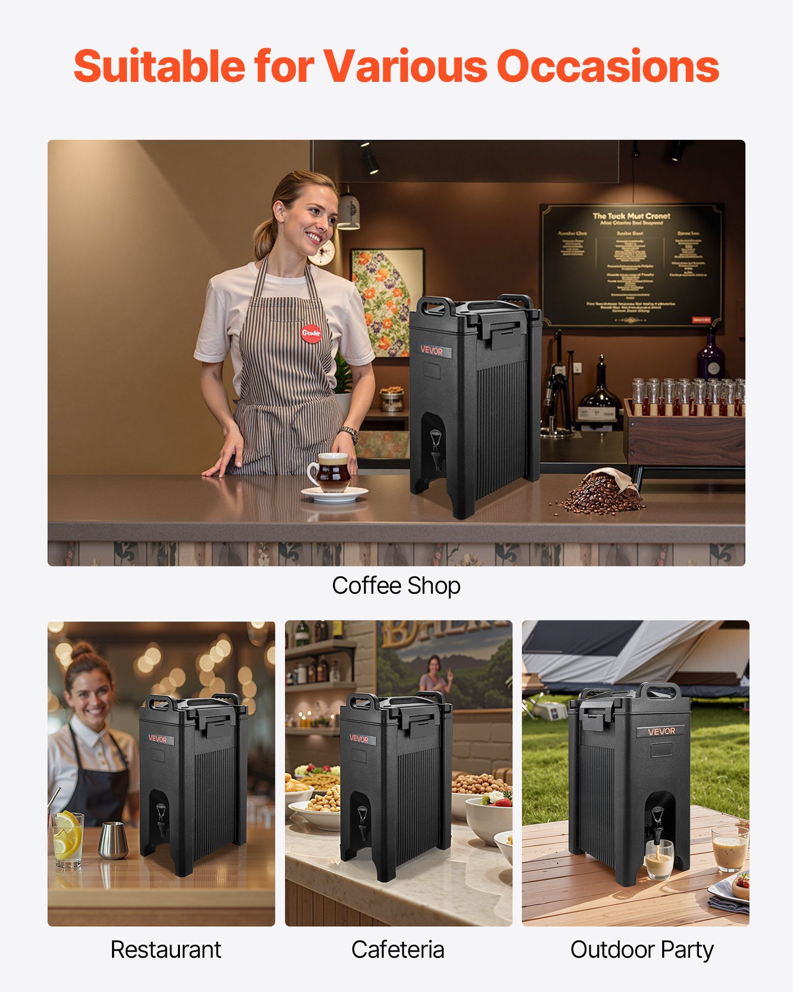 Insulated Beverage Dispenser, 5 Gal/19L Hot and Cold Beverage Server with Spigot & Handle, Food-Grade Thermal Drink Dispenser Cooler for Tea Coffee Water in Cafes & Restaurants, 2 Pack, Black - Image 6