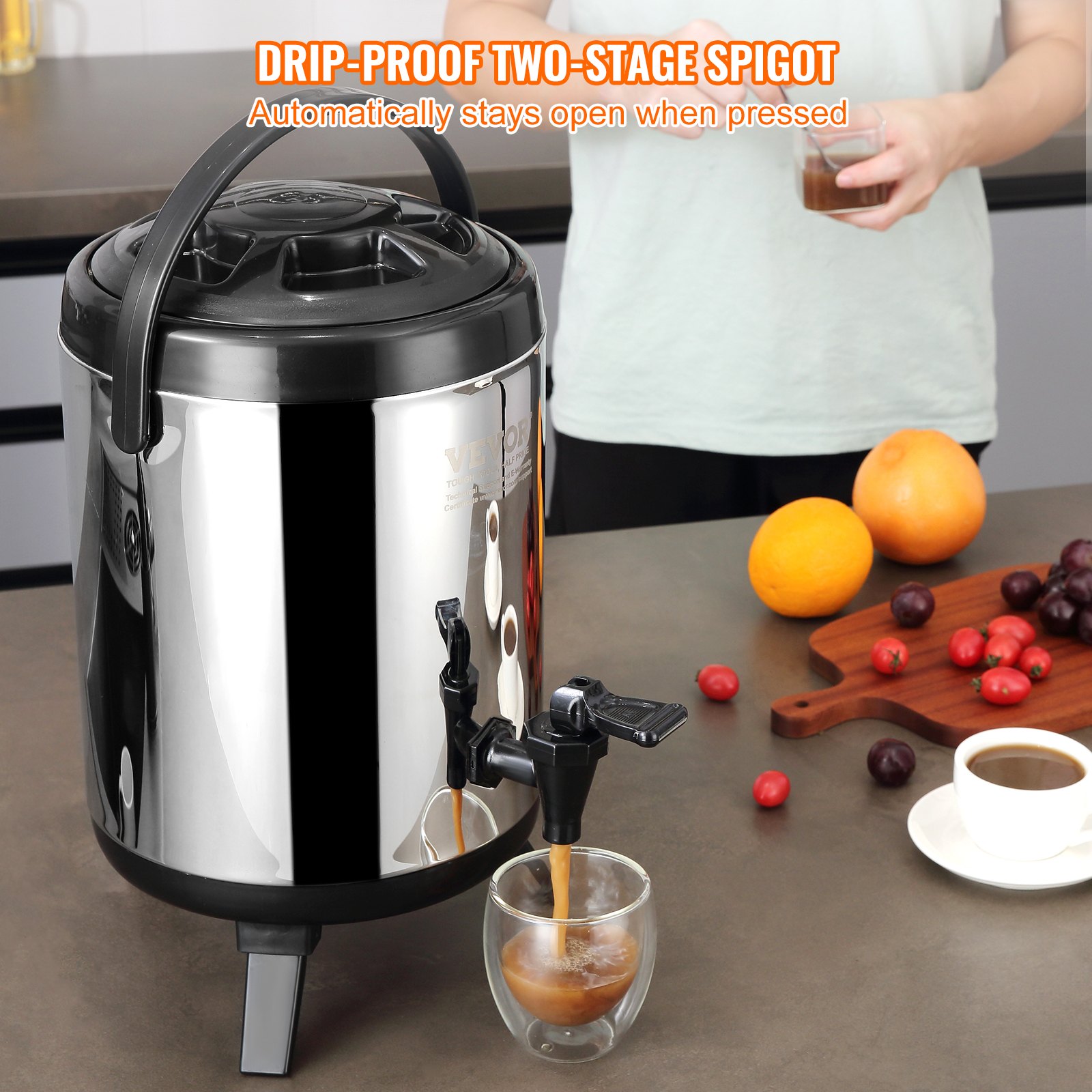 Stainless Steel Insulated Beverage Dispenser, 6 Liter, Thermal Hot and Cold Drink Server Dispenser with Spigot Handle, Food-grade for Hot Tea Coffee Water Restaurant Drink Shop - Image 5