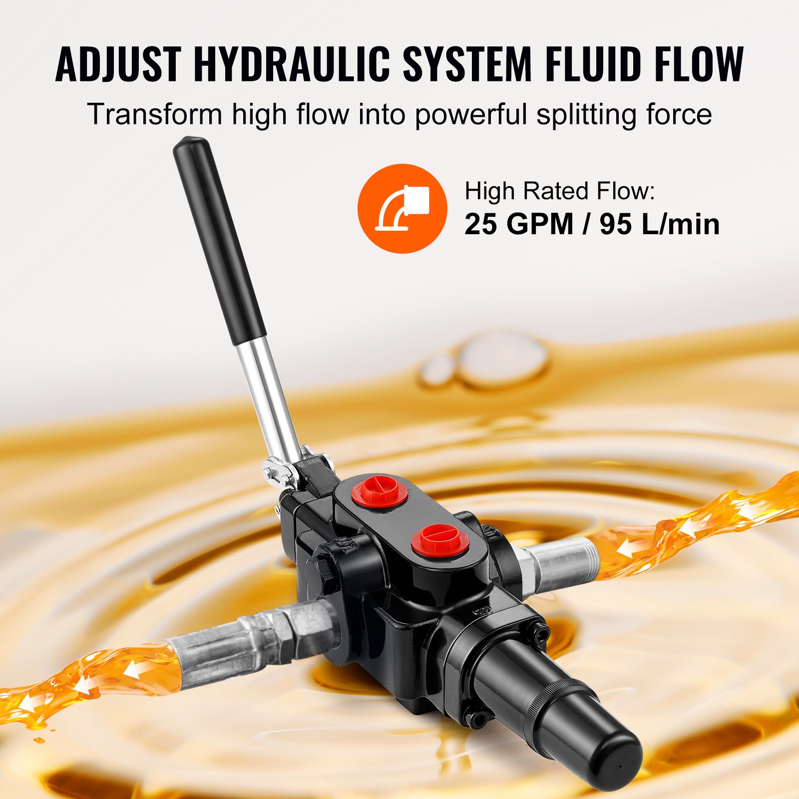 Hydraulic Log Splitter Valve 1 Spool, 25 GPM Hydraulic Directional Control Valve, 3626PSI Hydraulic Loader Valve, Hydraulic Joystick Control Valve for Small Tractors, Loaders, Log Splitter - Image 3