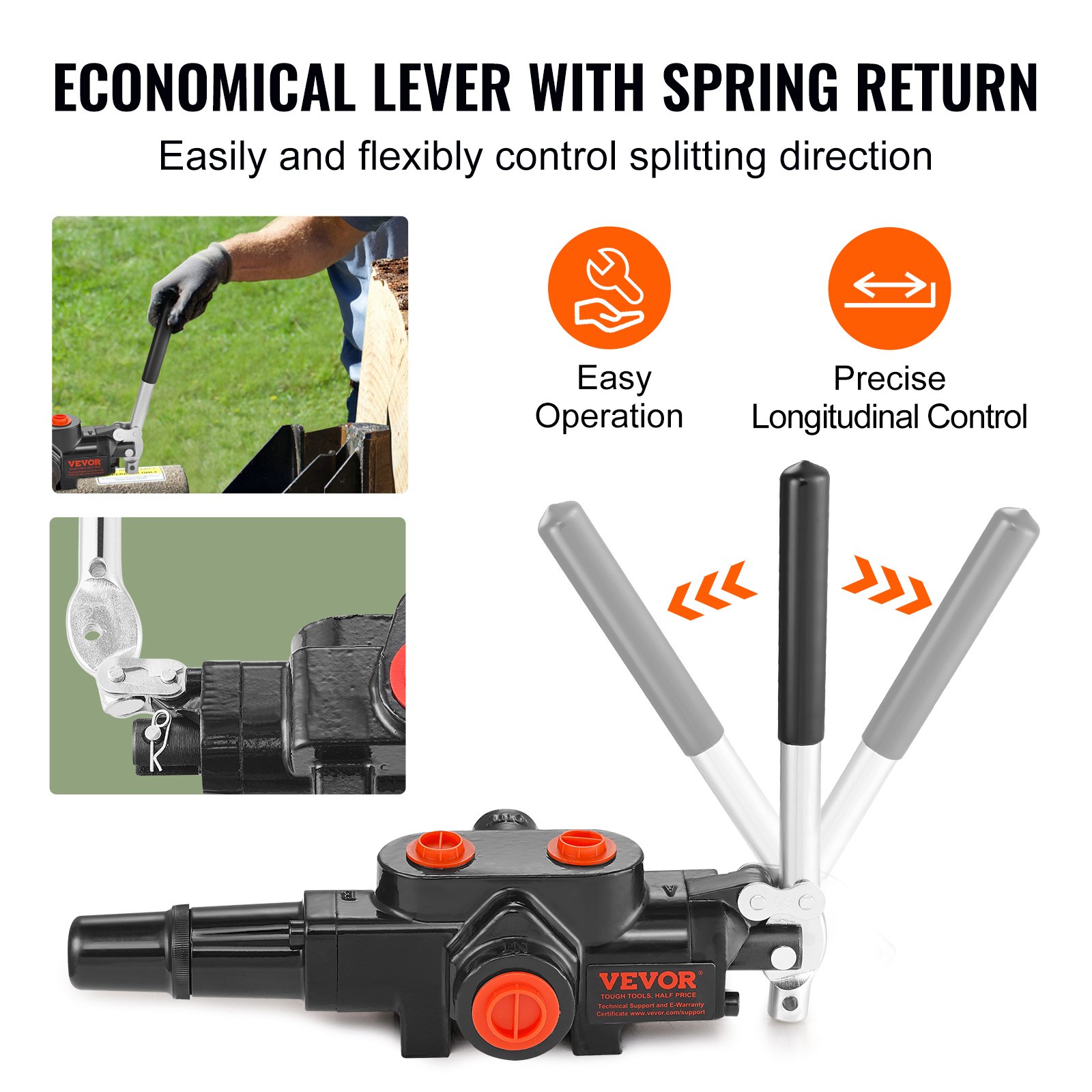 Hydraulic Log Splitter Valve 1 Spool, 25 GPM Hydraulic Directional Control Valve, 3626PSI Hydraulic Loader Valve, Hydraulic Joystick Control Valve for Small Tractors, Loaders, Log Splitter - Image 4