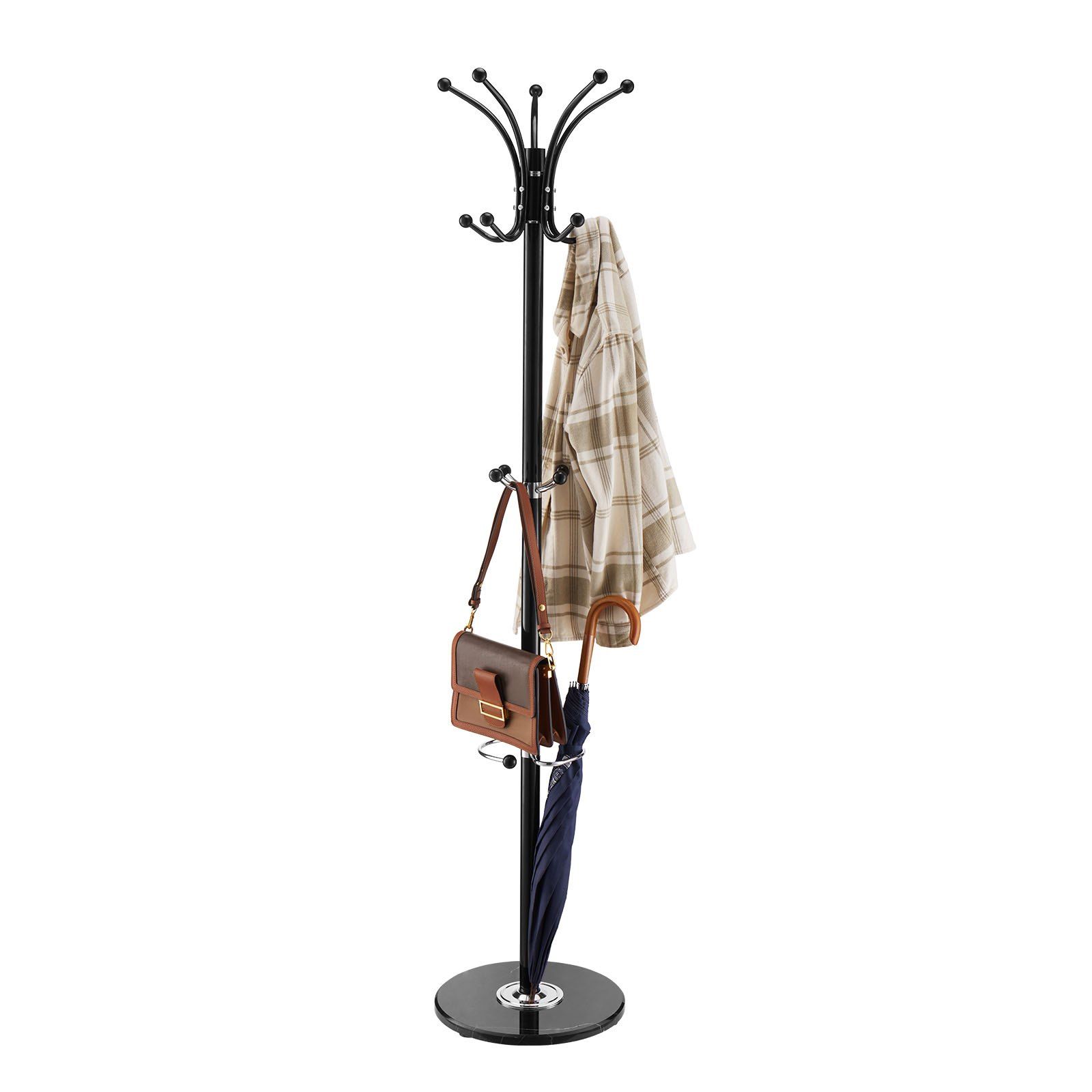 Freestanding Coat Rack, Metal Coats Rack Stand with Umbrella Holder, Stable Marble Base & 14 Hooks, Hall Coat Tree for Entryway, Bedroom, Living Room, Stylish Coats Hanger for Hats, Scarves, Bag - Image 1