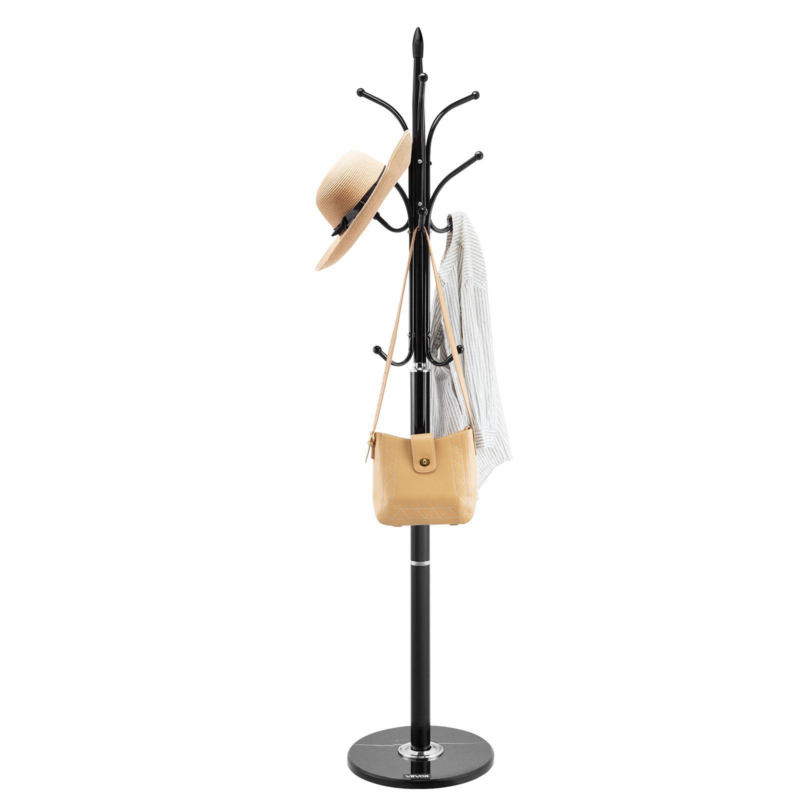 Coat Rack Freestanding, Coats Tree Stand with Stable Marble Base & 6 Hooks, Free Standing Hall Coat Rack for Entryway, Bedroom, Office, Living Room, Modern Clothes Hanger for Coats, Hats, Bags - Image 1