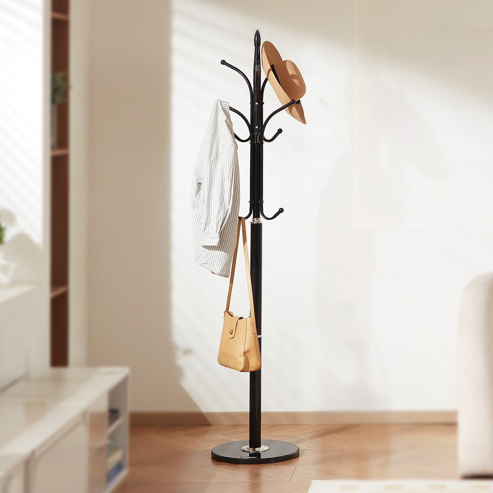 Coat Rack Freestanding, Coats Tree Stand with Stable Marble Base & 6 Hooks, Free Standing Hall Coat Rack for Entryway, Bedroom, Office, Living Room, Modern Clothes Hanger for Coats, Hats, Bags - Image 8