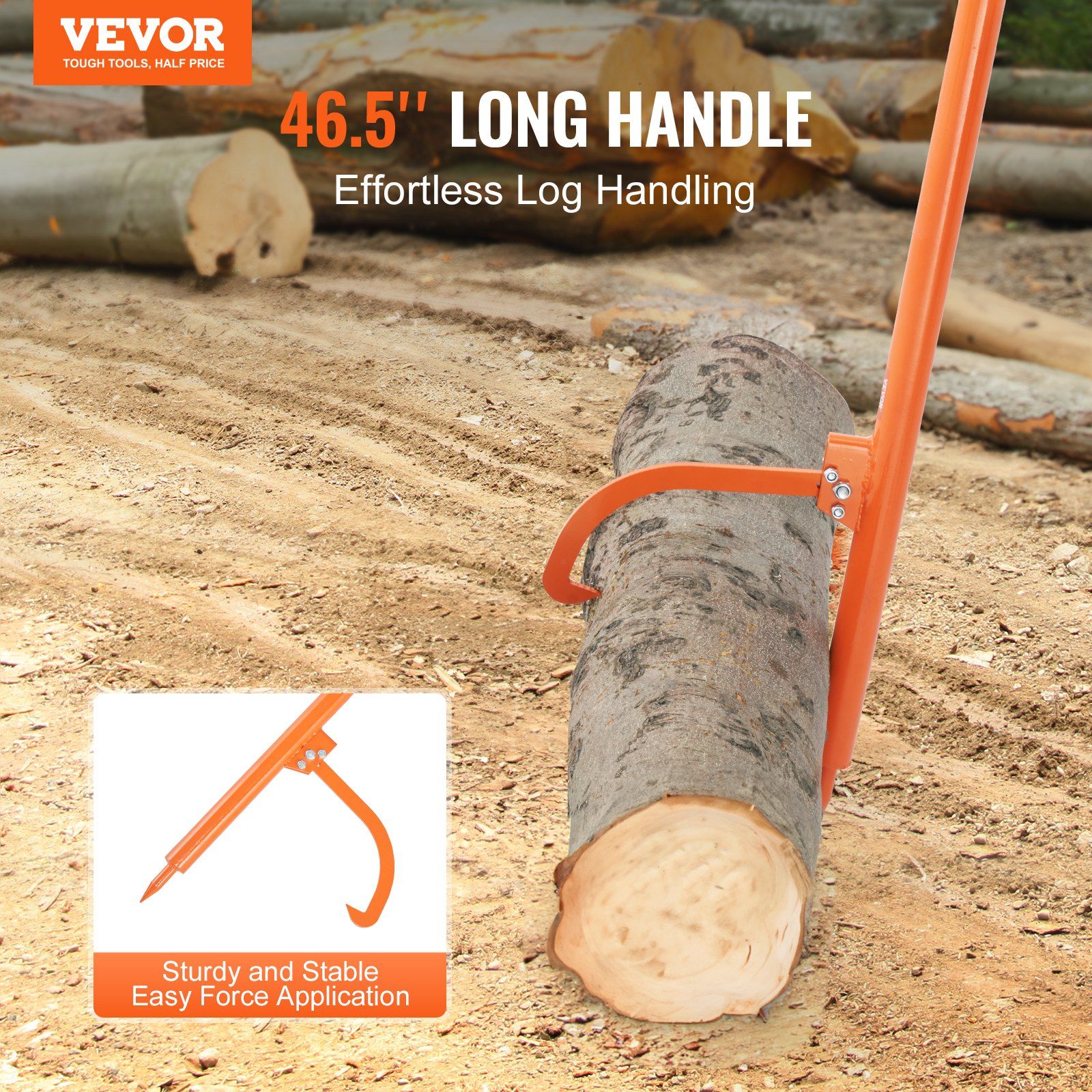 Log Peavey, 46.5 in, Metal Handle Log Lifter, Heavy Duty Log Roller with Max 19 in Opening, Rust-Resistant Log Jack Cant Hook, Felling Log Roller Tool for Rolling, Raising, Turning Logs - Image 2