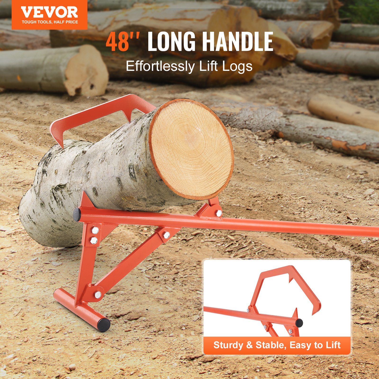 Timberjack, 46.5 in, Heavy Duty Steel Log Roller, Log Lifter with Adjustable Cant Hook, Logging Tools Log Jack for Logs Ups to 25