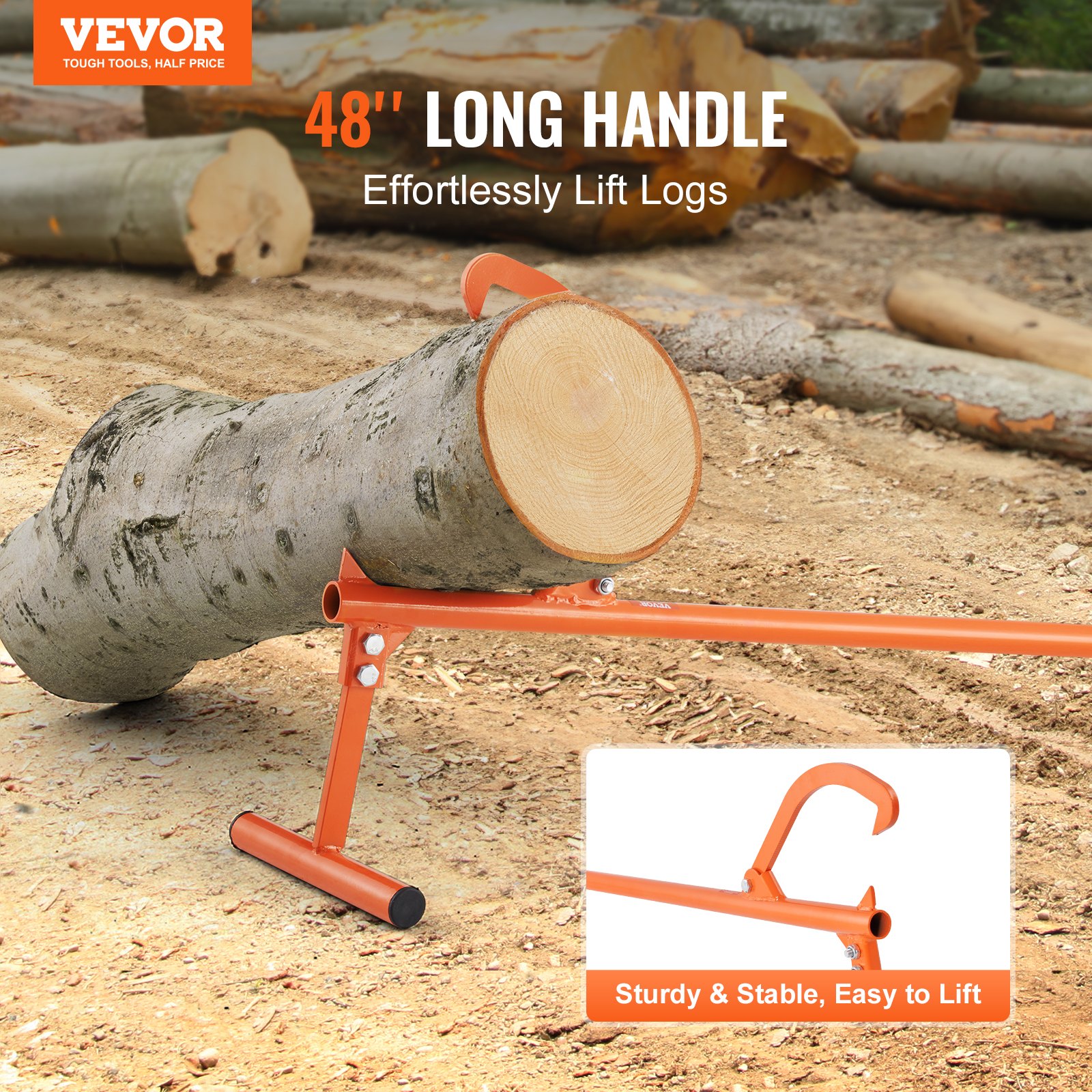 Timberjack, 48 in, Heavy Duty Log Lifter with Metal Handle, Log Roller with Adjustable Cant Hook, Logging Tools Log Jack for Logs Ups to 15
