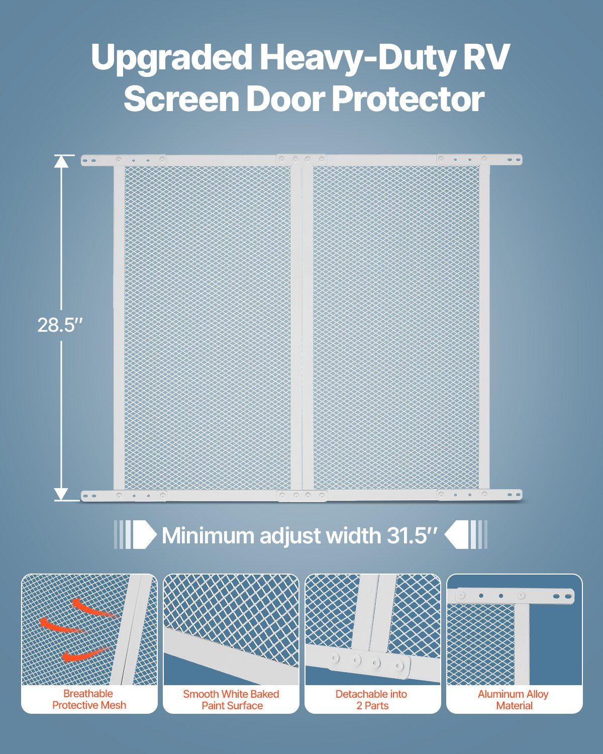 RV Screen Door Protector, 800 x 723.9 mm Door Grille, Easy to Install and Disassemble, Reinforced Breathable Protective Mesh, Aluminum Alloy Camper RV Entry Protector for Pet Protection, White - Image 2