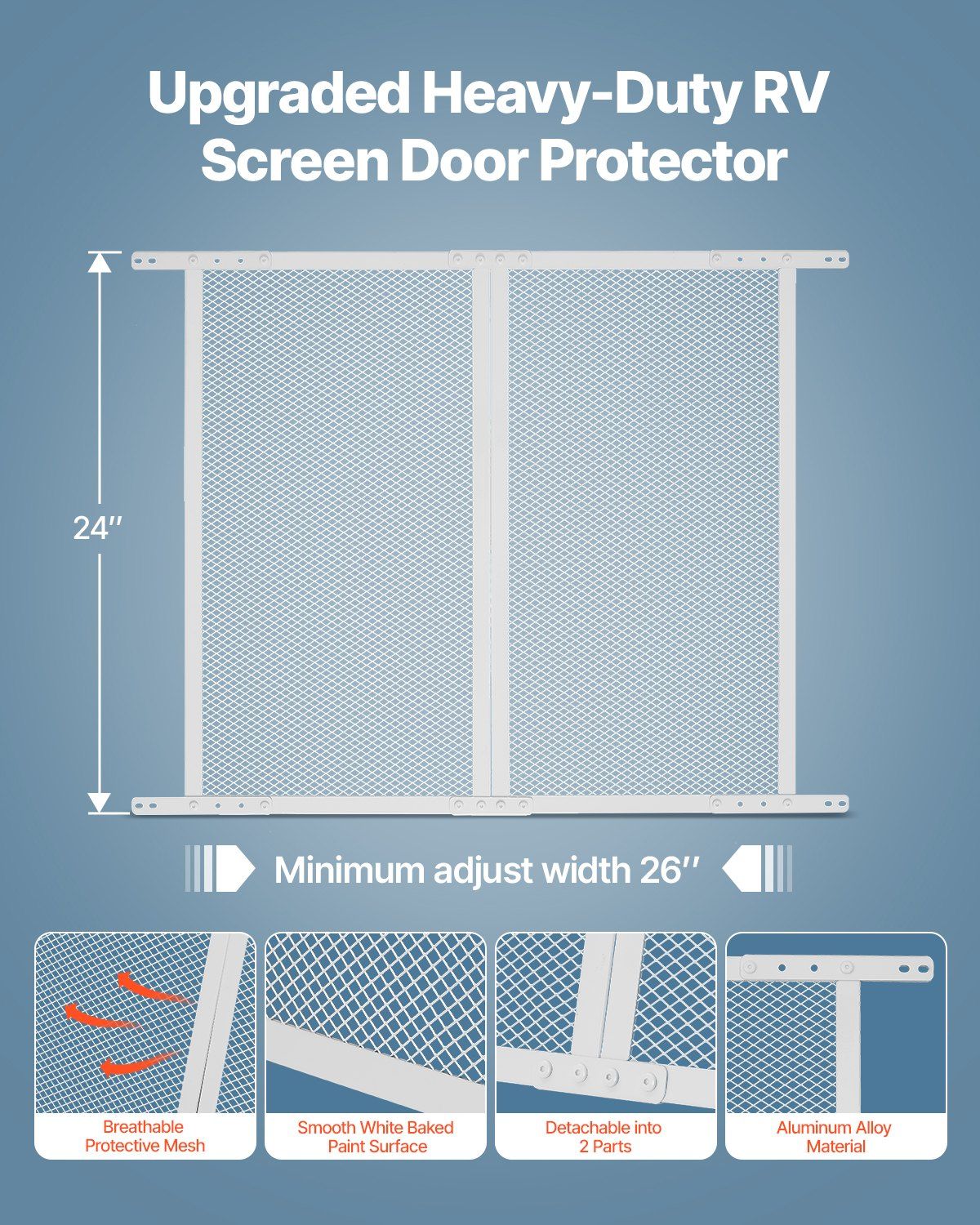 RV Screen Door Protector, 660.4 x 609.6 mm Door Grille, Easy to Install and Disassemble, Reinforced Breathable Protective Mesh, Aluminum Alloy Camper RV Entry Protector for Pet Protection, White - Image 2