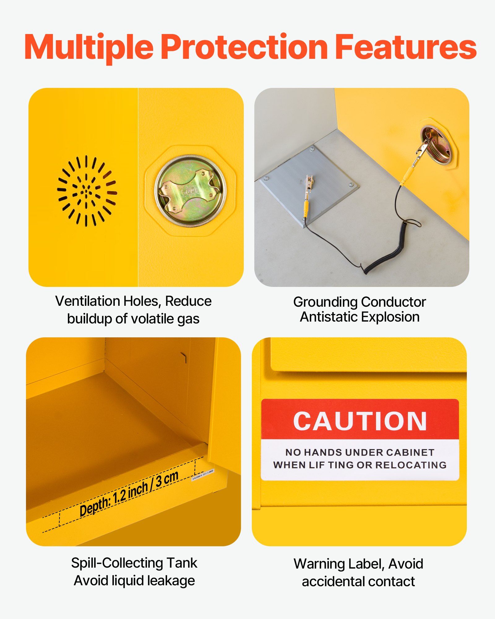Flammable Cabinet, 109.2 x 46 x 118 cm, 29 Gallon Flammable Storage Cabinet with Adjustable Shelf, Cold-Rolled and Galvanized Steel Fire Cabinets, for Commercial Industrial and Home Use, Yellow - Image 4
