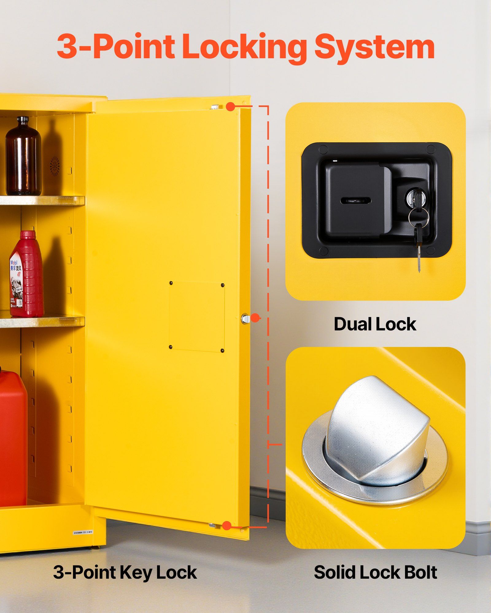 Flammable Cabinet, 109.2 x 46 x 118 cm, 29 Gallon Flammable Storage Cabinet with Adjustable Shelf, Cold-Rolled and Galvanized Steel Fire Cabinets, for Commercial Industrial and Home Use, Yellow - Image 5