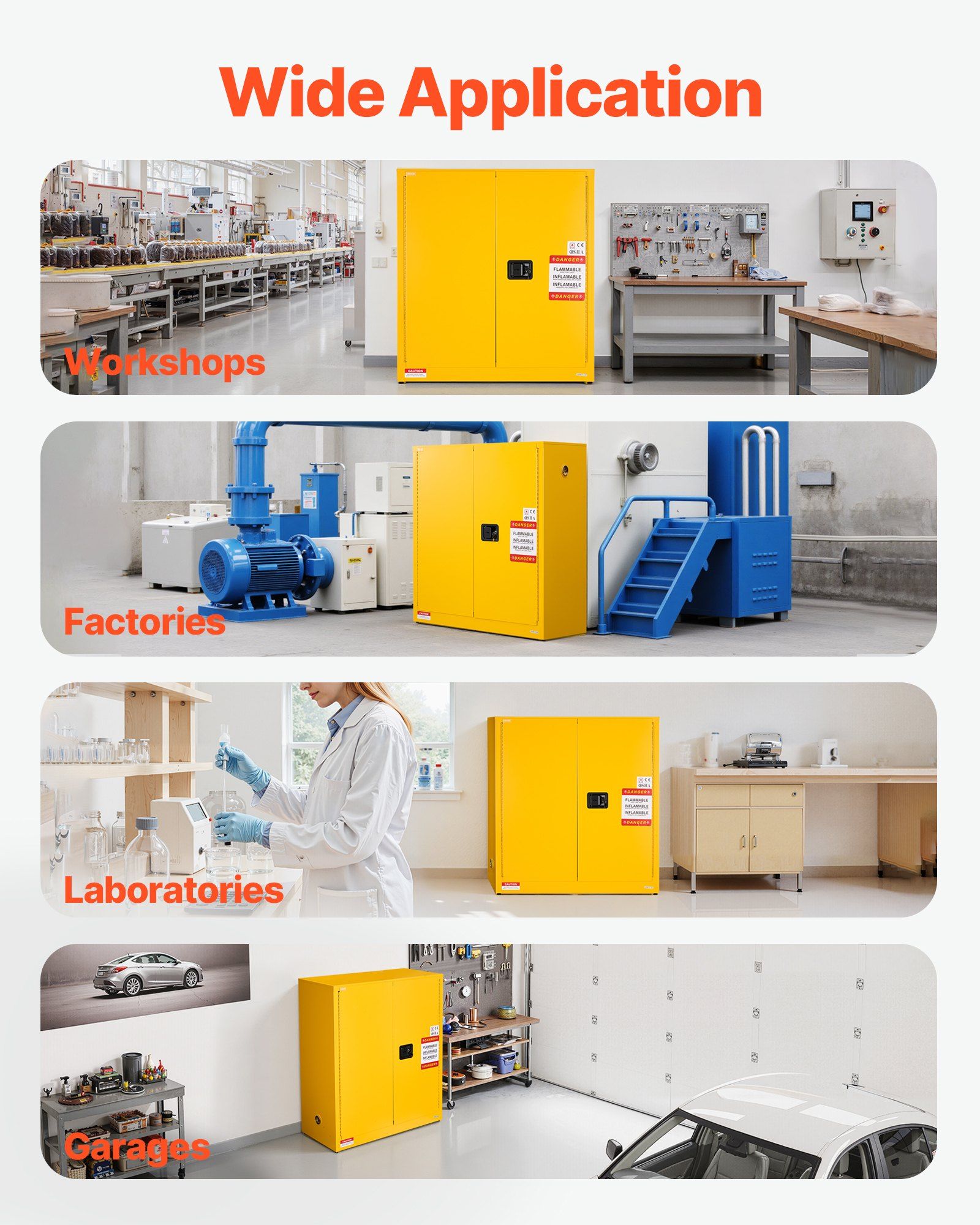 Flammable Cabinet, 109.2 x 46 x 118 cm, 29 Gallon Flammable Storage Cabinet with Adjustable Shelf, Cold-Rolled and Galvanized Steel Fire Cabinets, for Commercial Industrial and Home Use, Yellow - Image 7