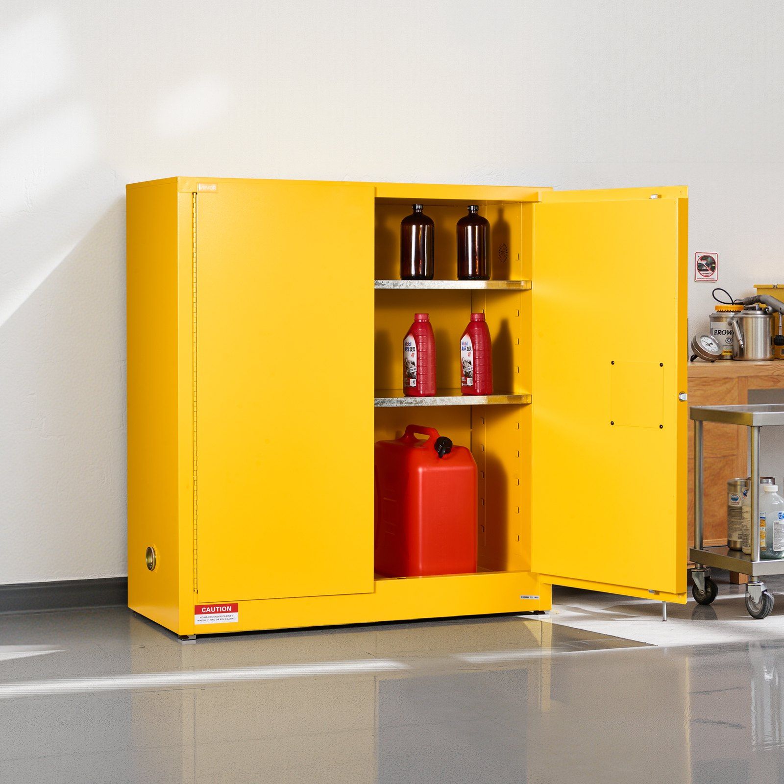 Flammable Cabinet, 109.2 x 46 x 118 cm, 29 Gallon Flammable Storage Cabinet with Adjustable Shelf, Cold-Rolled and Galvanized Steel Fire Cabinets, for Commercial Industrial and Home Use, Yellow - Image 8