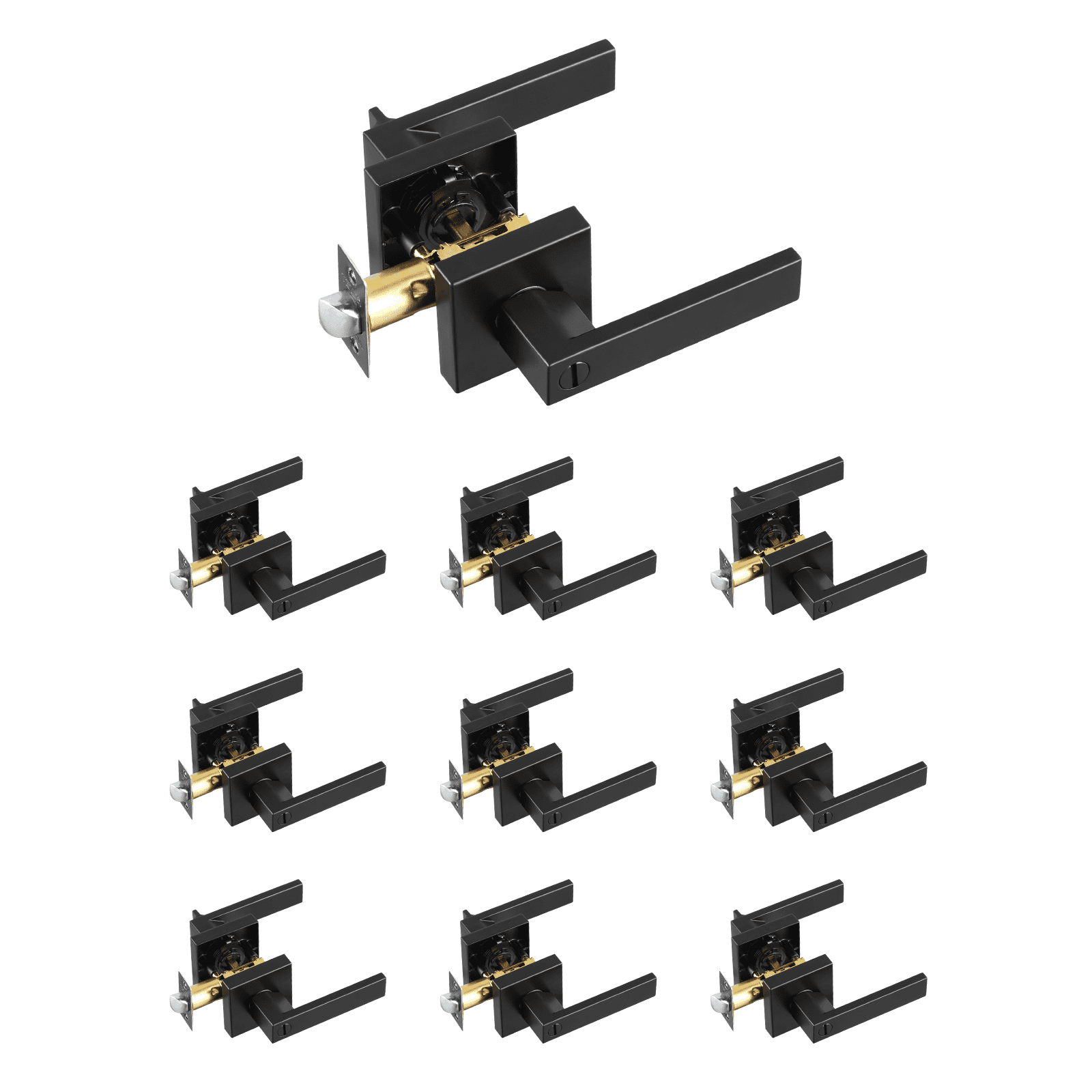 Privacy Door Handle, 10 Pack Matte Black Door Lever, Left or Right Handing Reversible Lever with Keyless Lock, 45° Rotation to Open, Universal Square Interior for Bedroom and Bathroom Doors - Image 1